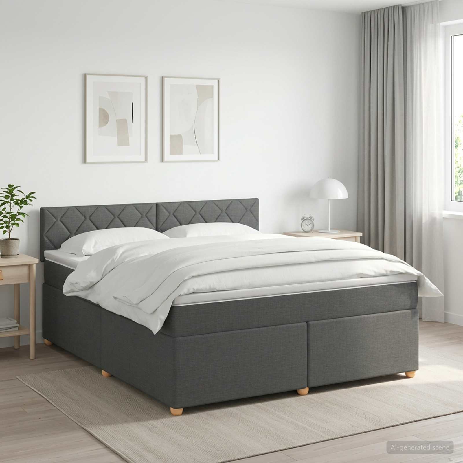 Κρεβάτι box spring με στρώμα Σκούρο Γκρι 140 x 190 cm Ύφασμα - Pakobazaar