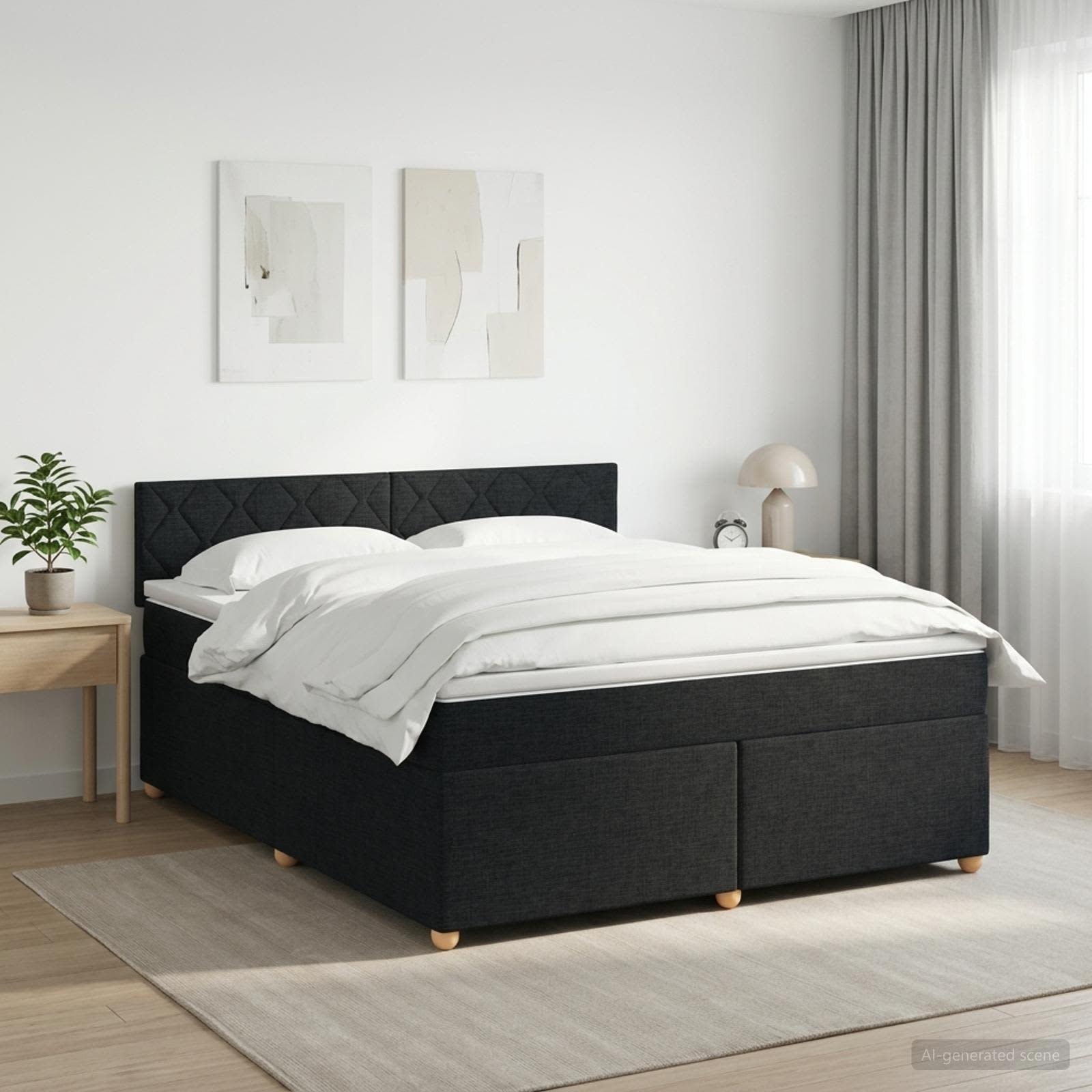 Κρεβάτι box spring με στρώμα Μαύρο 140 x 190 cm Ύφασμα