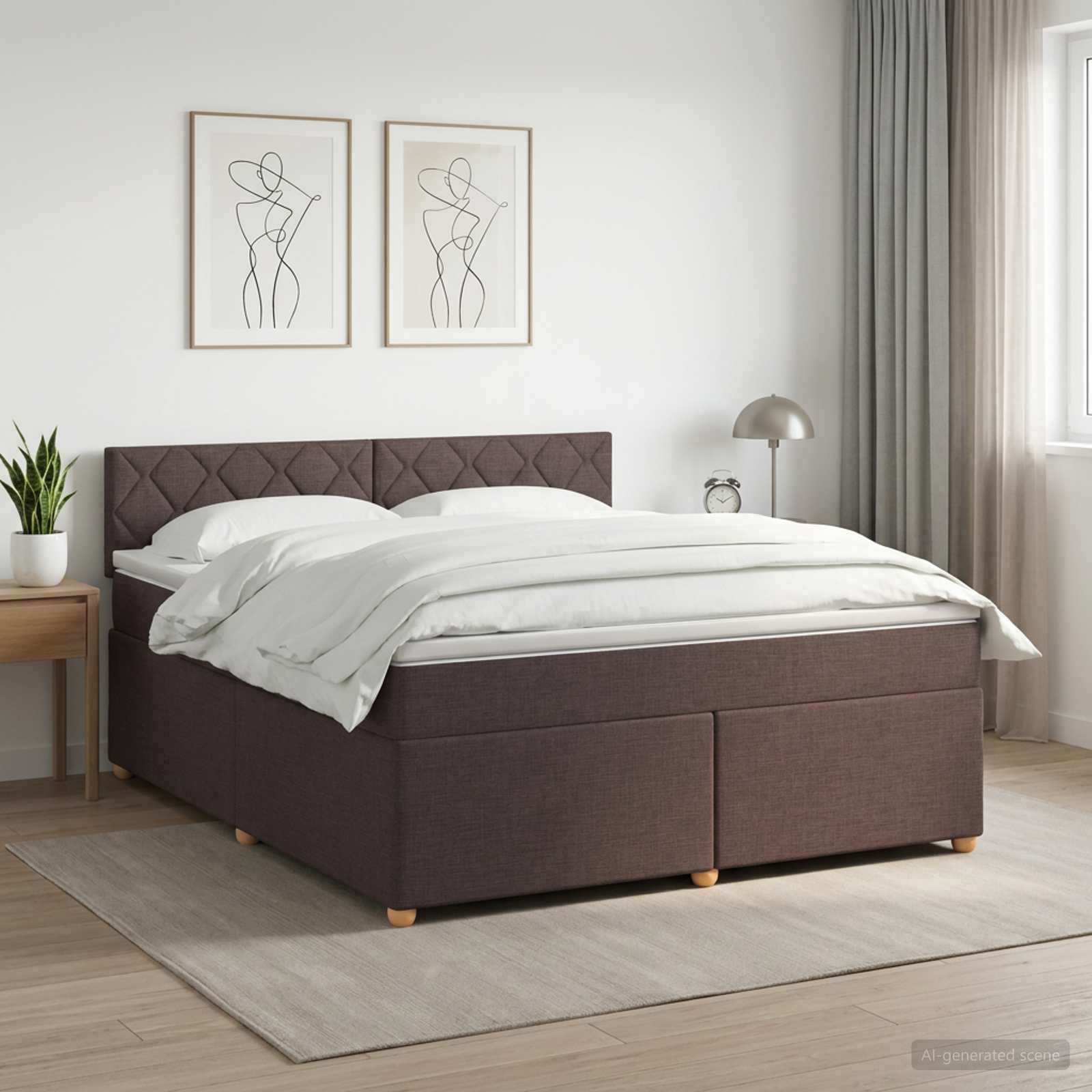 Κρεβάτι box spring με στρώμα Σκούρο Καφέ 160 x 200 cm Ύφασμα - Pakobazaar