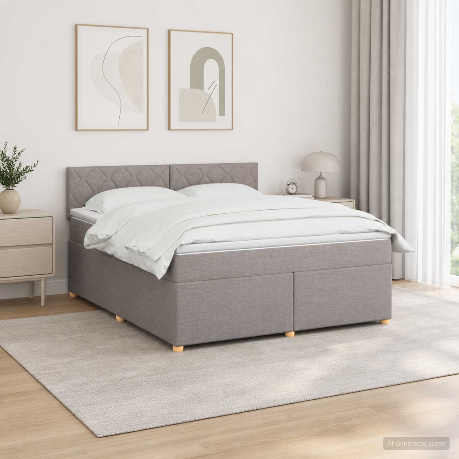 Κρεβάτι box spring με στρώμα Taupe 180 x 200 cm Ύφασμα - Pakobazaar