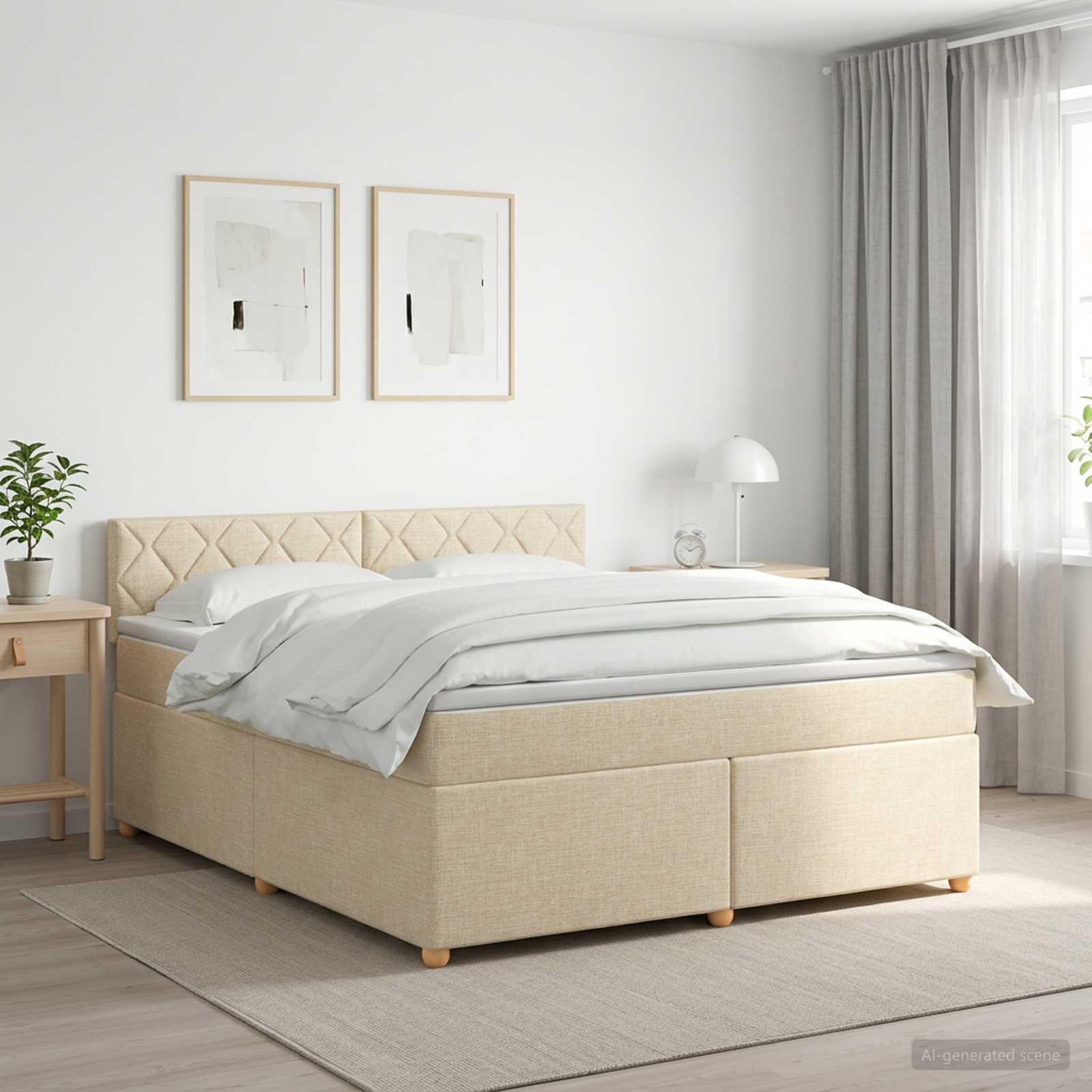 Κρεβάτι box spring με στρώμα Κρεμ 180 x 200 cm Ύφασμα - Pakobazaar