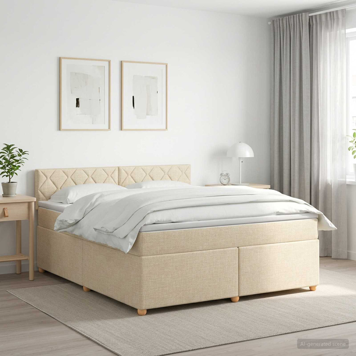 Κρεβάτι box spring με στρώμα Κρεμ 140 x 200 cm Ύφασμα