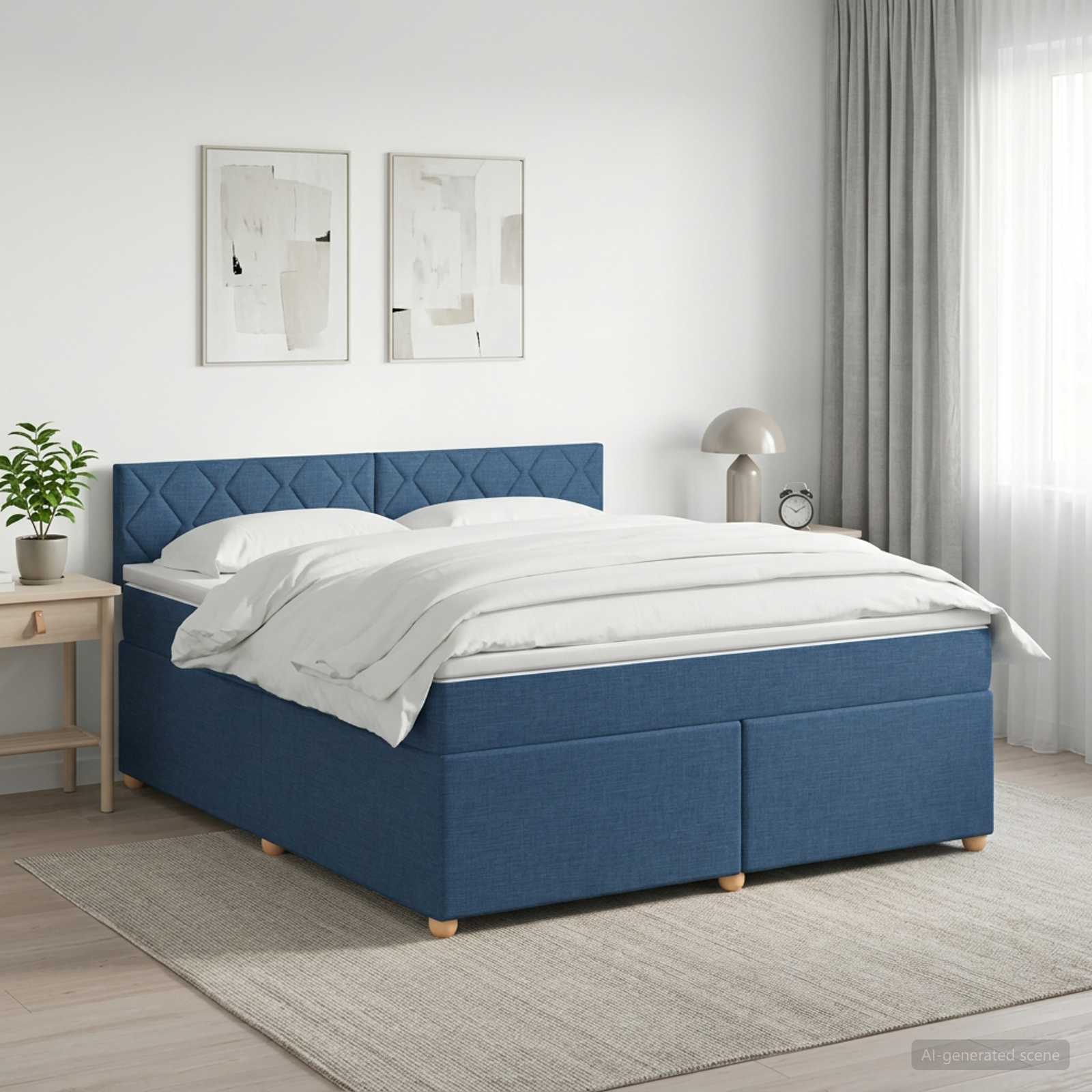 Κρεβάτι box spring με στρώμα Μπλε 180 x 200 cm Ύφασμα - Pakobazaar