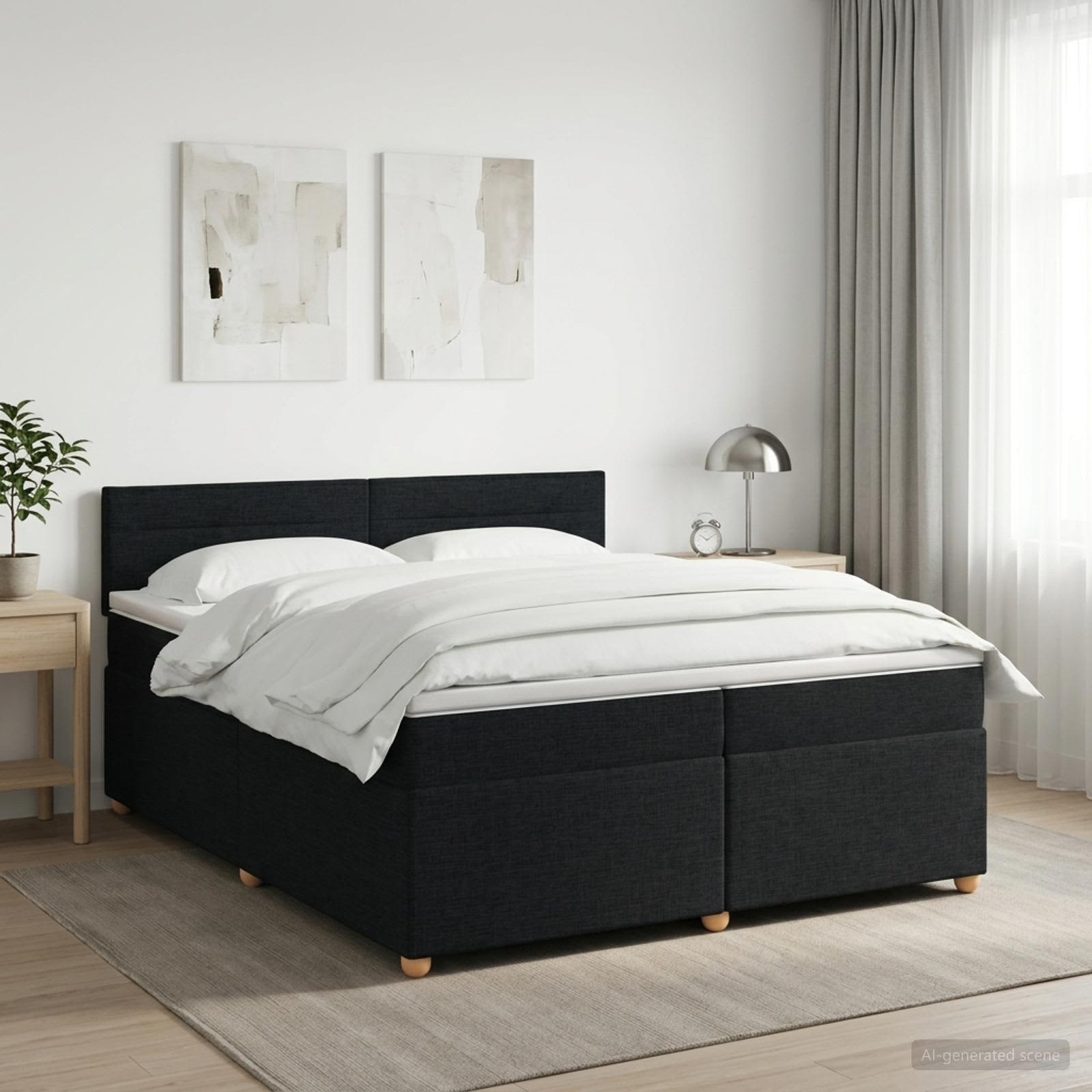 Κρεβάτι box spring με στρώμα Μαύρο 200 x 200 cm Ύφασμα