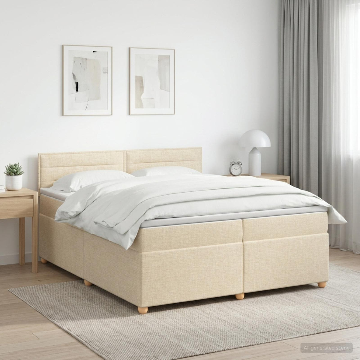 Κρεβάτι box spring με στρώμα Κρεμ 200 x 200 cm Ύφασμα