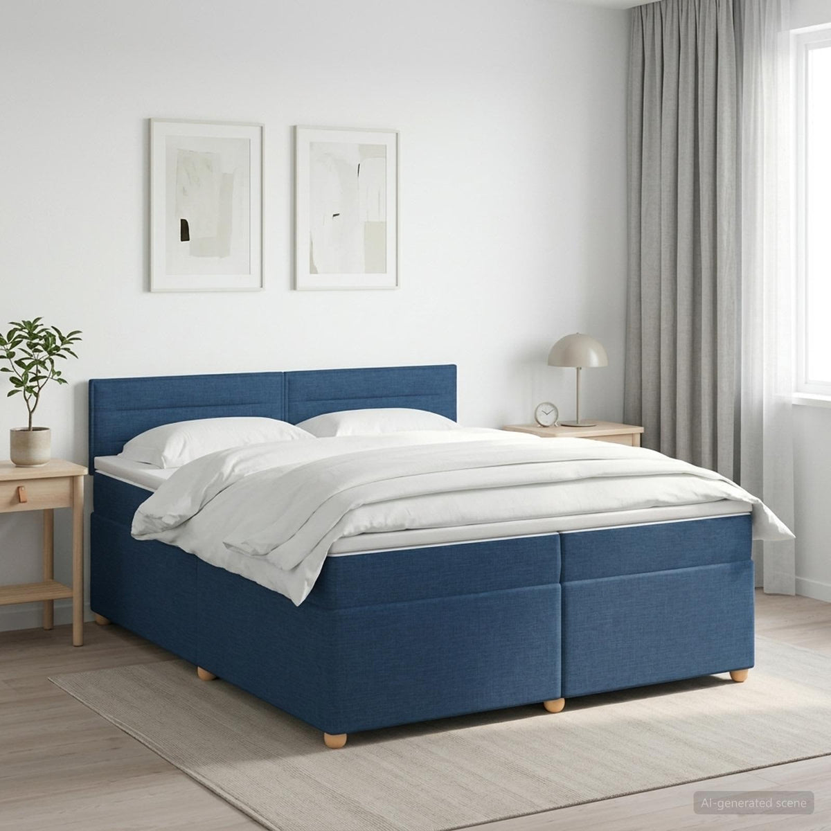 Κρεβάτι box spring με στρώμα Μπλε 200 x 200 cm Ύφασμα - Pakobazaar