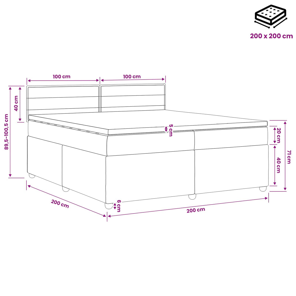 Κρεβάτι box spring με στρώμα Μπλε 200 x 200 cm Ύφασμα - Pakobazaar
