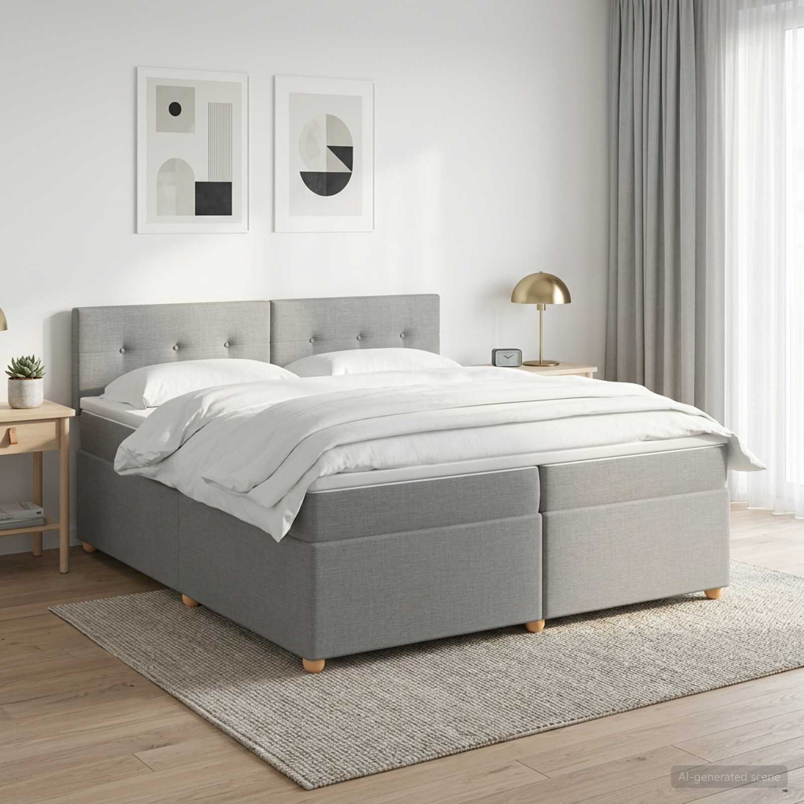Κρεβάτι box spring με στρώμα Ανοιχτό γκρι 200 x 200 cm Ύφασμα - Pakobazaar
