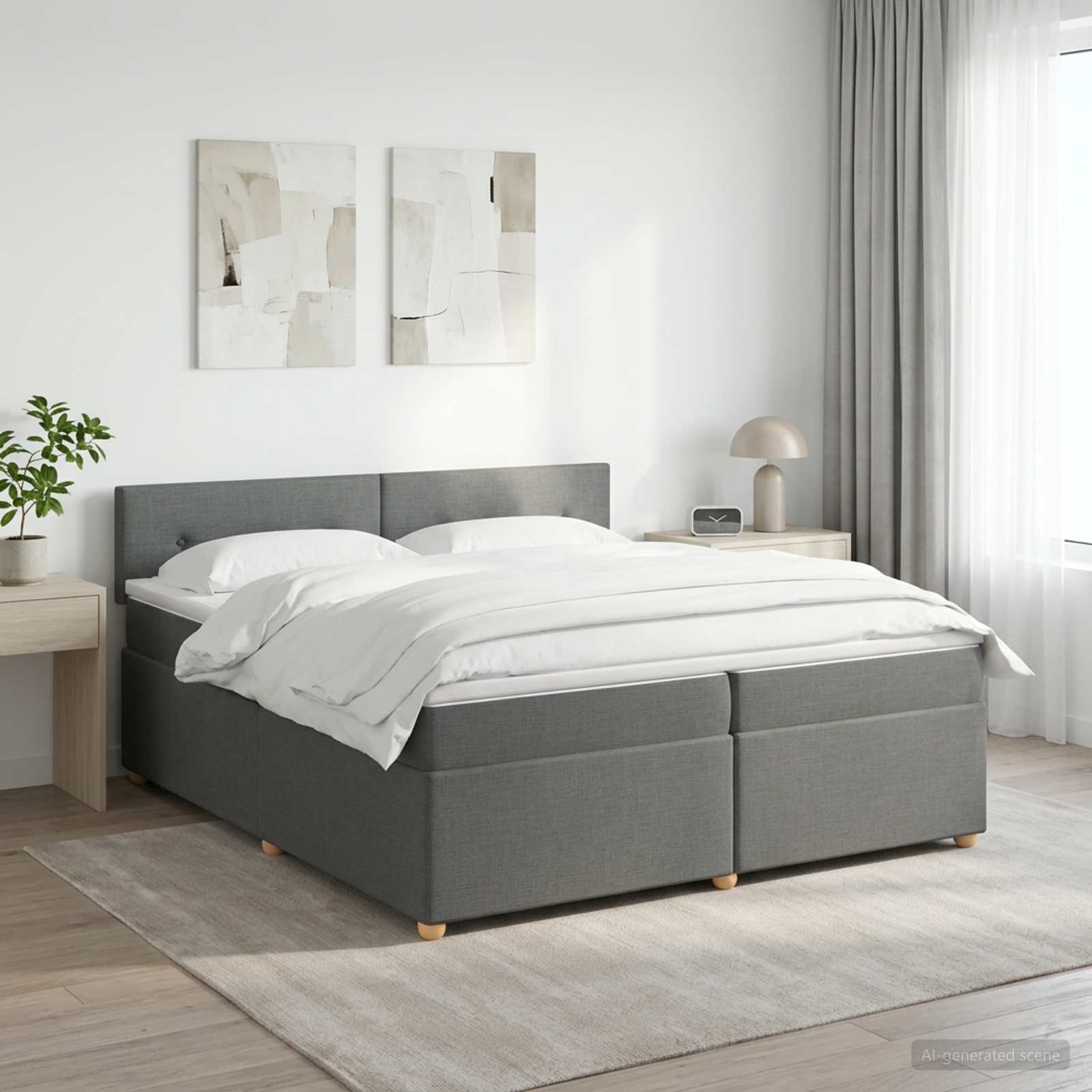 Κρεβάτι box spring με στρώμα Σκούρο Γκρι 200 x 200 cm Ύφασμα - Pakobazaar