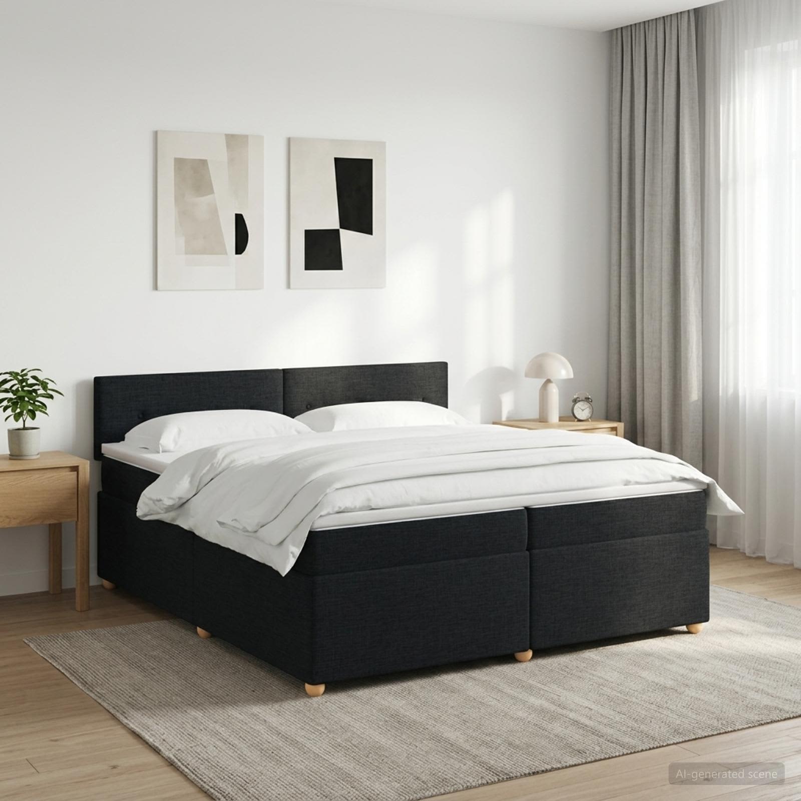 Κρεβάτι box spring με στρώμα Μαύρο 200 x 200 cm Ύφασμα - Pakobazaar