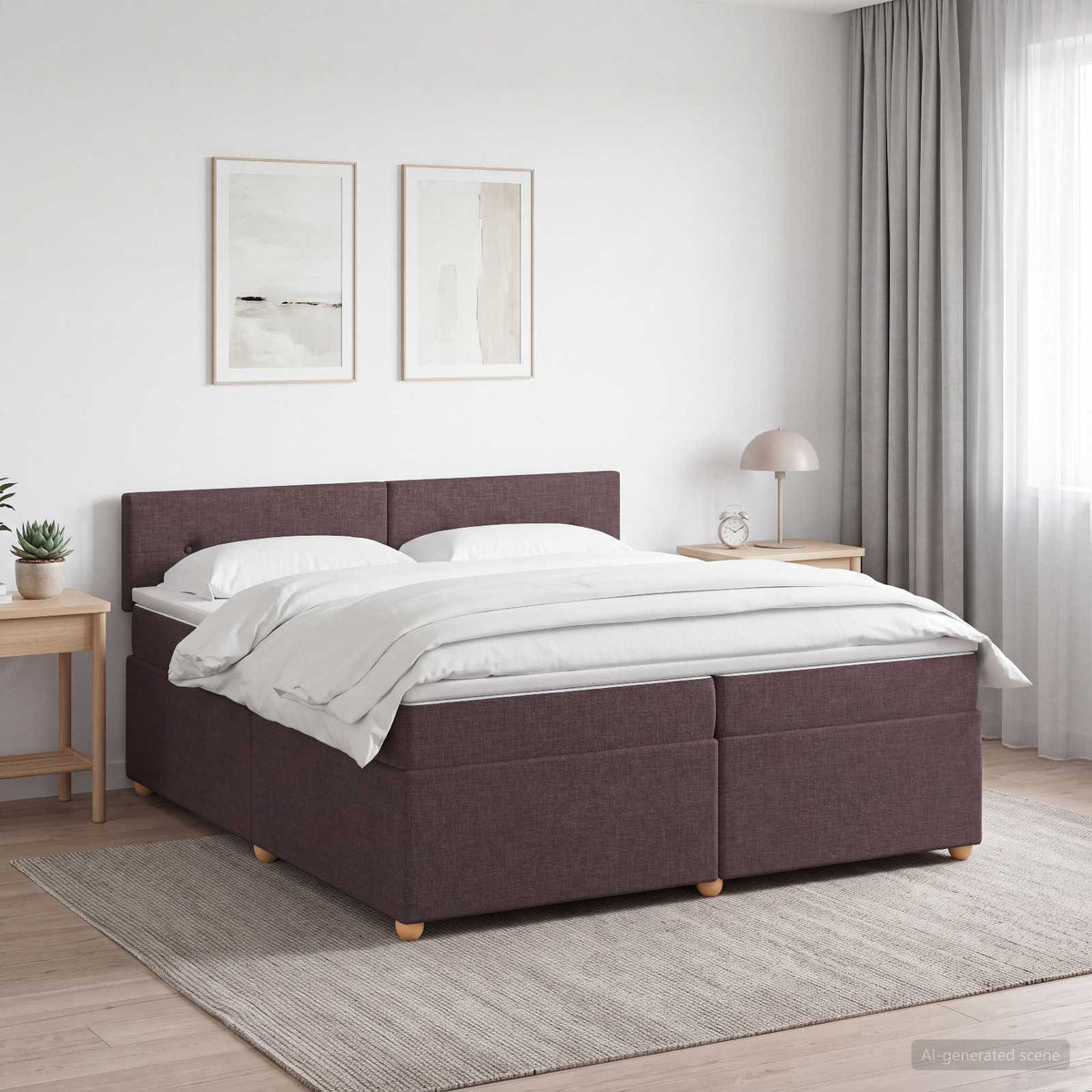 Κρεβάτι box spring με στρώμα Σκούρο Καφέ 200 x 200 cm Ύφασμα - Pakobazaar