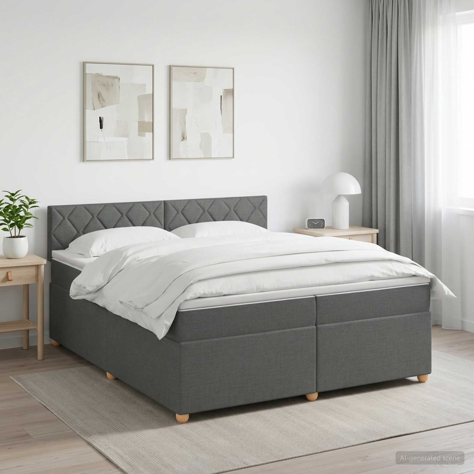 Κρεβάτι box spring με στρώμα Σκούρο Γκρι 200 x 200 cm Ύφασμα - Pakobazaar