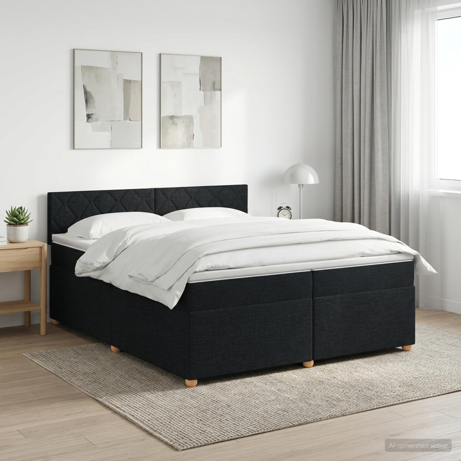 Κρεβάτι box spring με στρώμα Μαύρο 200 x 200 cm Ύφασμα
