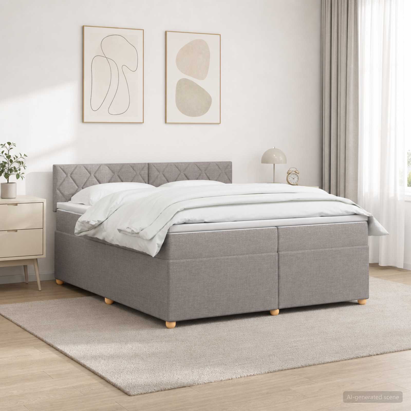 Κρεβάτι box spring με στρώμα Taupe 200 x 200 cm Ύφασμα - Pakobazaar
