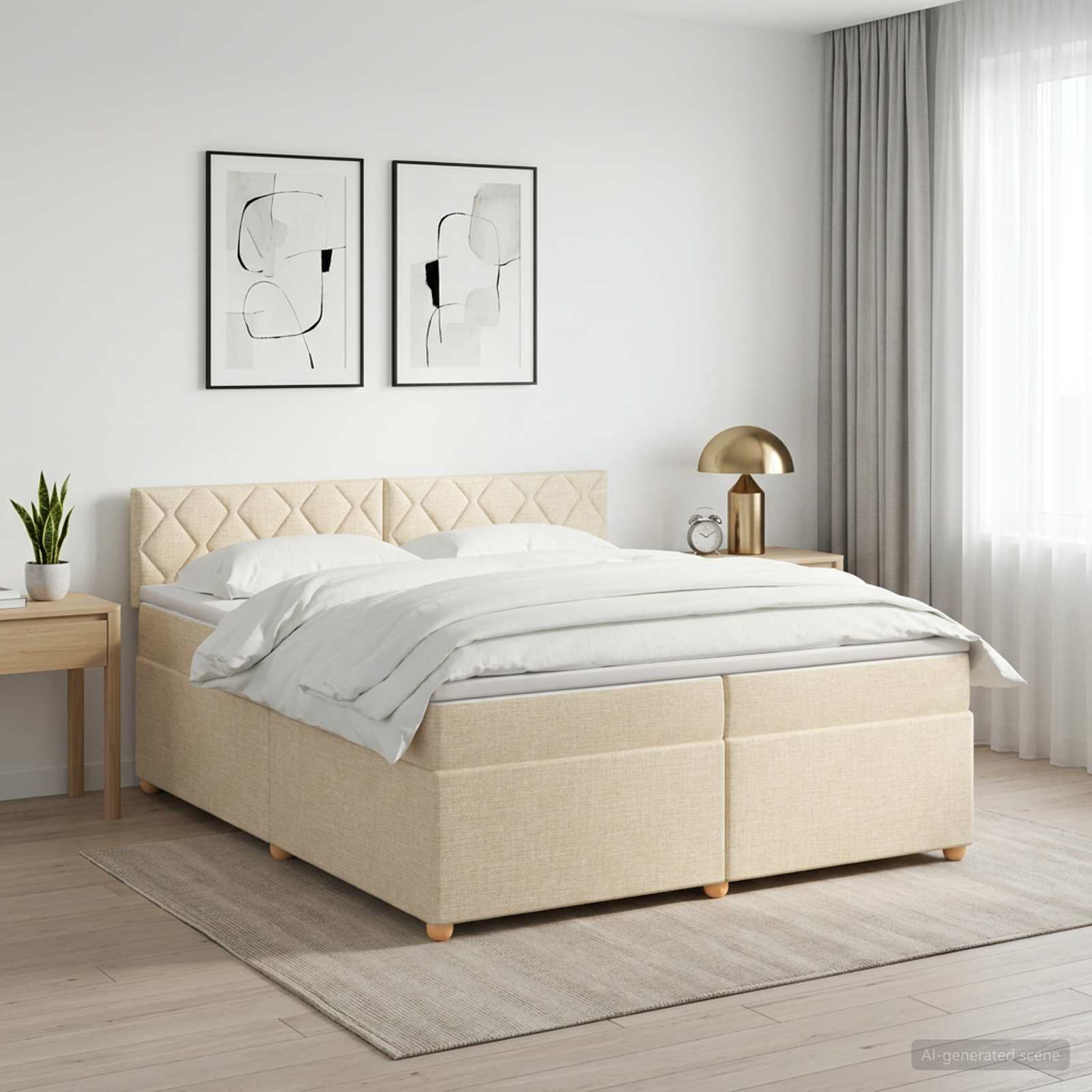 Κρεβάτι box spring με στρώμα Κρεμ 200 x 200 cm Ύφασμα - Pakobazaar