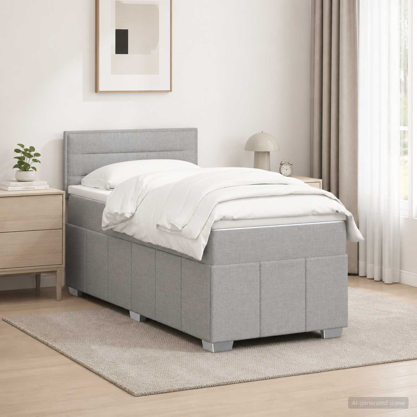 Κρεβάτι box spring με στρώμα Ανοιχτό γκρι 90 x 190 cm Ύφασμα
