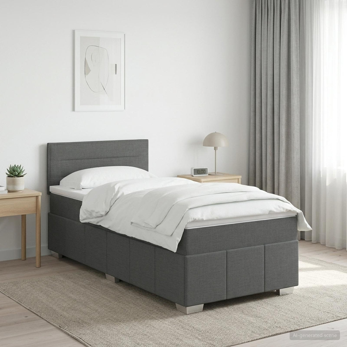 Κρεβάτι box spring με στρώμα Σκούρο Γκρι 90 x 190 cm Ύφασμα - Pakobazaar