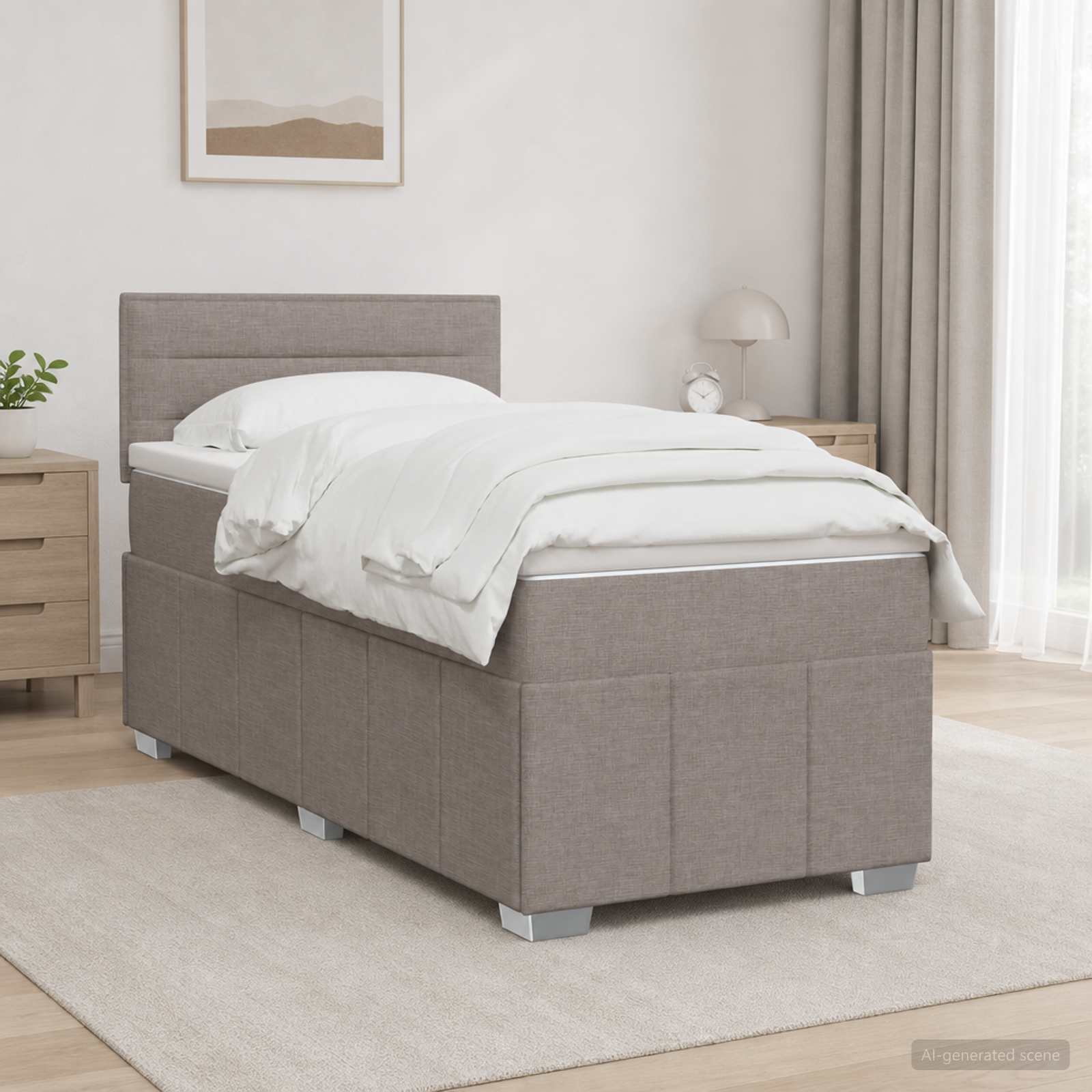 Κρεβάτι box spring με στρώμα Taupe 90 x 190 cm Ύφασμα - Pakobazaar