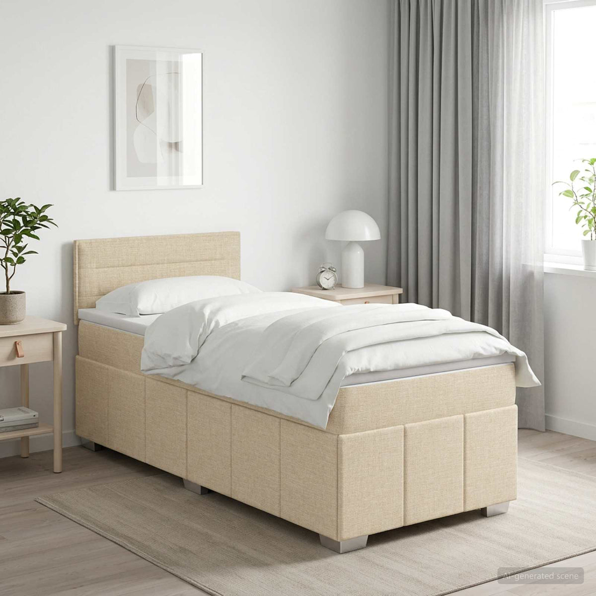 Κρεβάτι box spring με στρώμα Κρεμ 90 x 200 cm Ύφασμα - Pakobazaar
