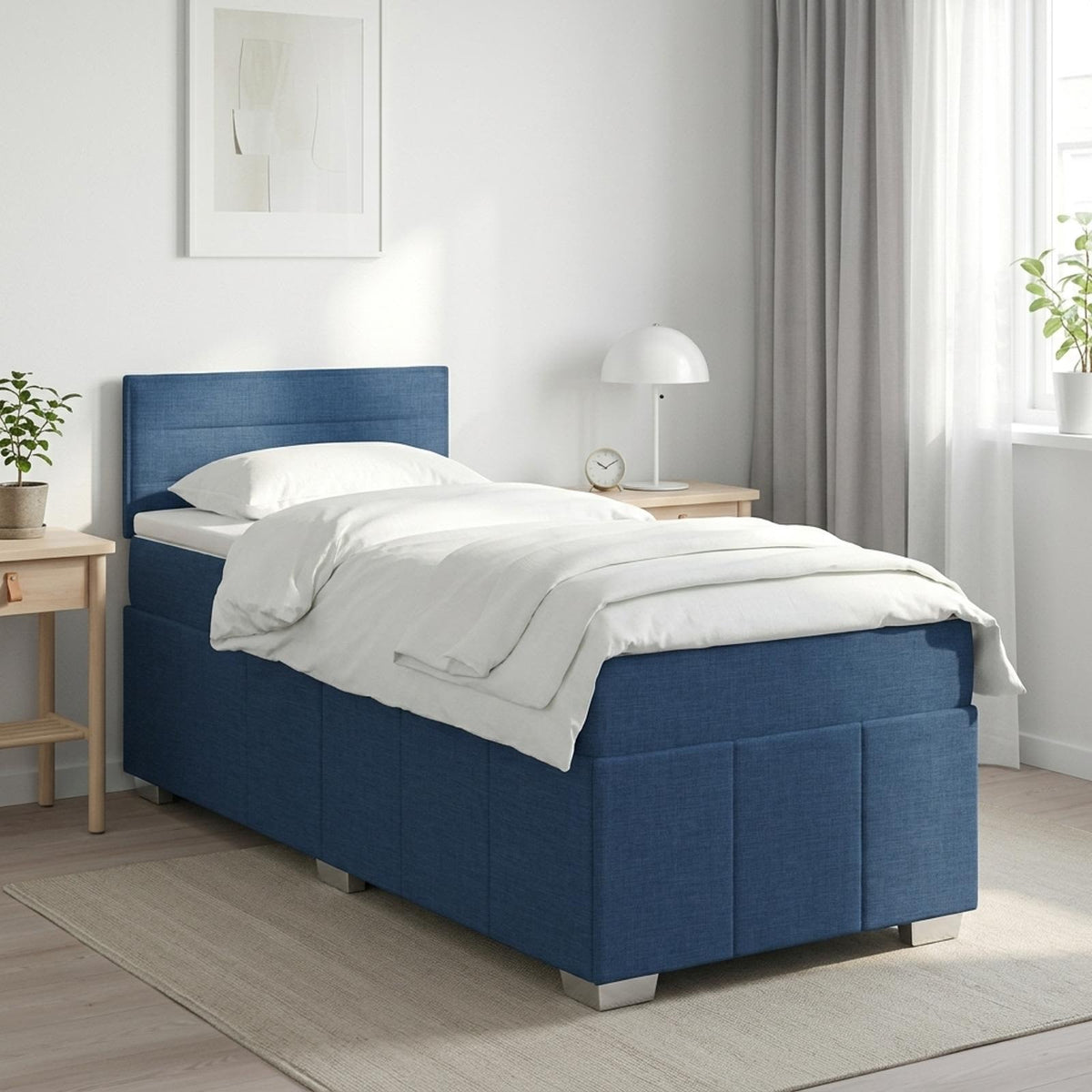 Κρεβάτι box spring με στρώμα Μπλε 90 x 200 cm Ύφασμα - Pakobazaar