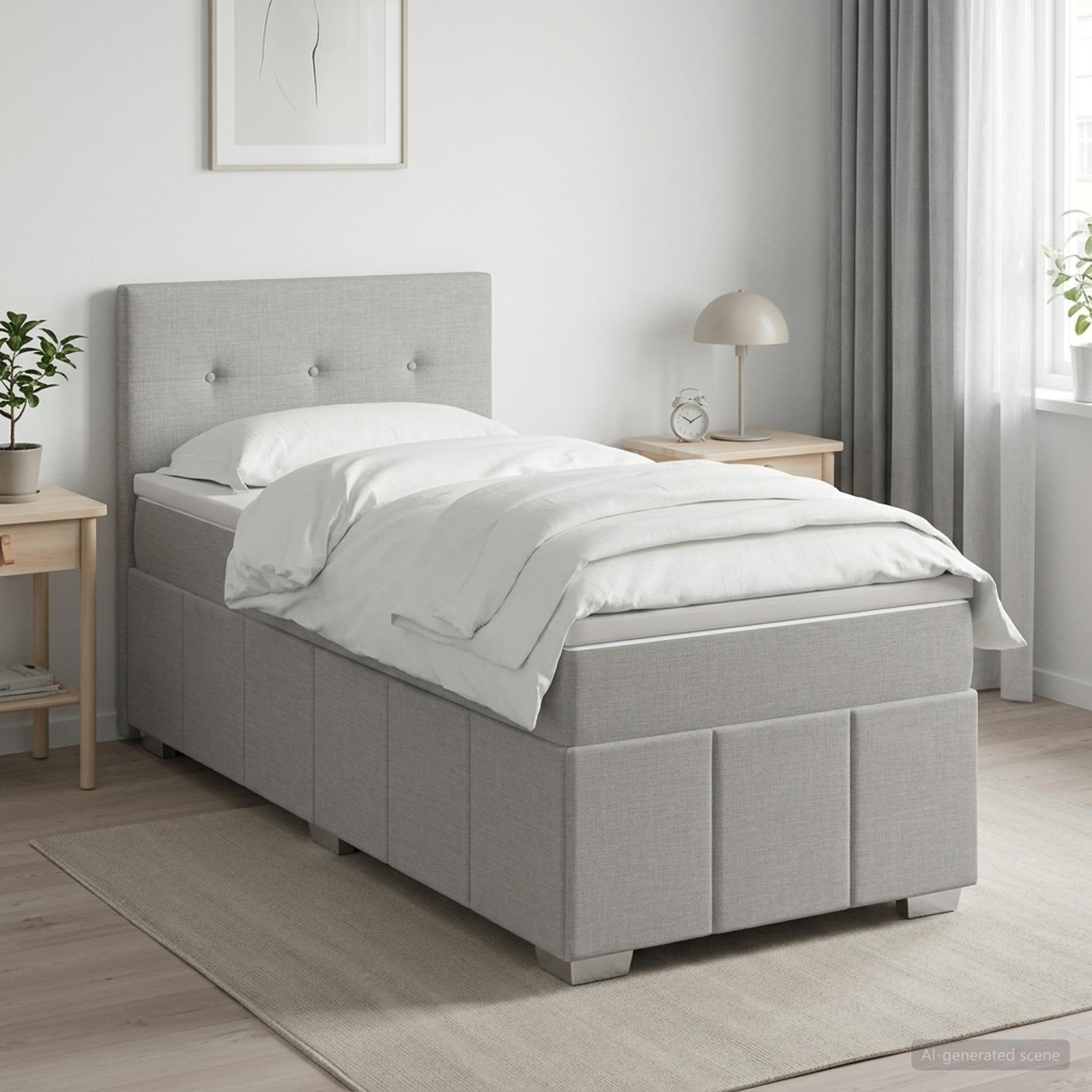 Κρεβάτι box spring με στρώμα Ανοιχτό γκρι 100 x 200 cm Ύφασμα