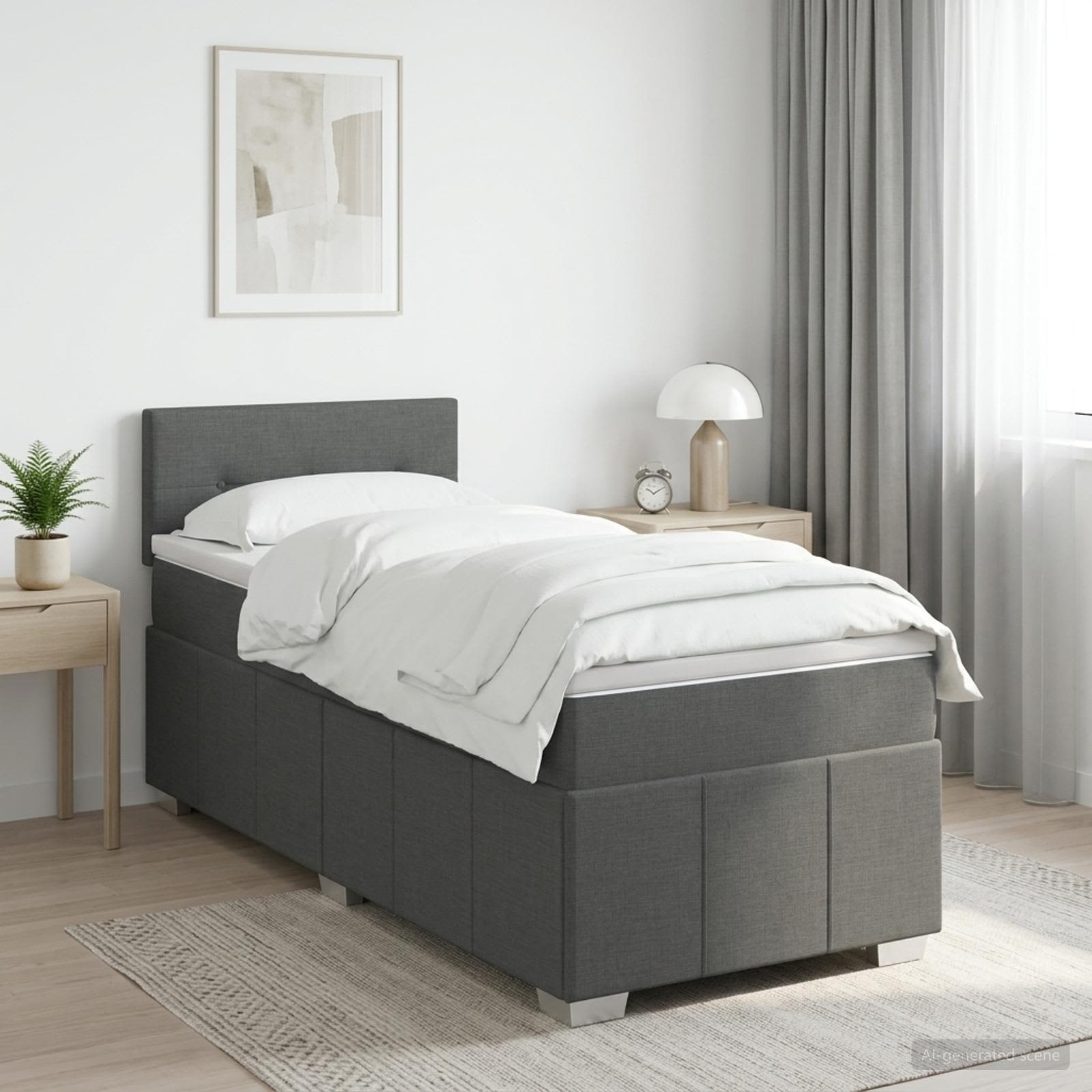 Κρεβάτι box spring με στρώμα Σκούρο Γκρι 90 x 190 cm Ύφασμα - Pakobazaar