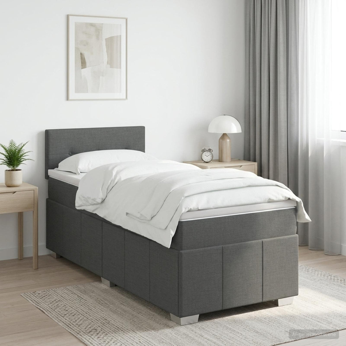 Κρεβάτι box spring με στρώμα Σκούρο Γκρι 100 x 200 cm Ύφασμα - Pakobazaar