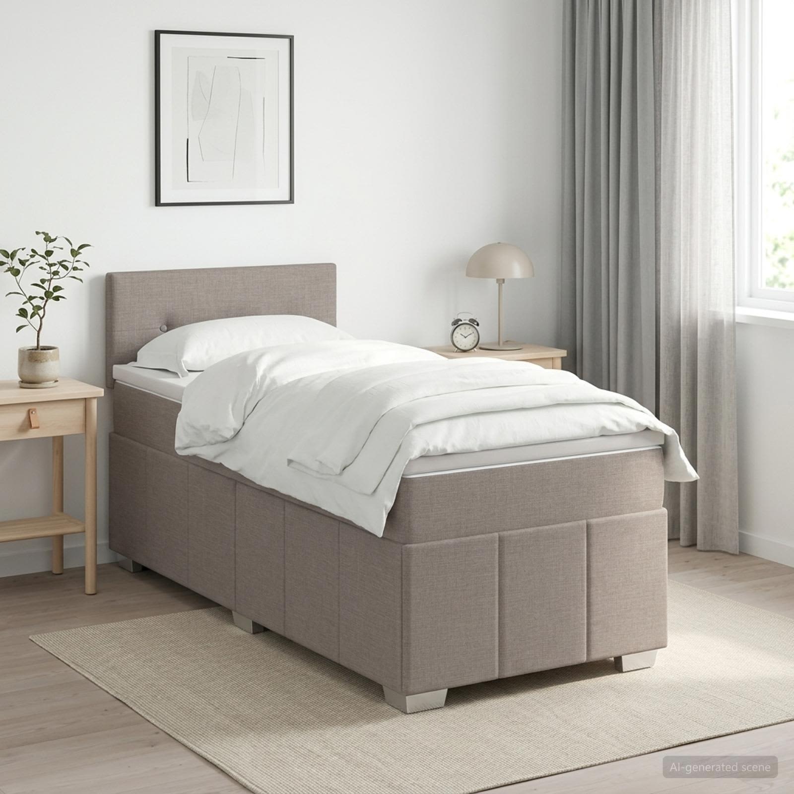 Κρεβάτι box spring με στρώμα Taupe 90 x 200 cm Ύφασμα - Pakobazaar