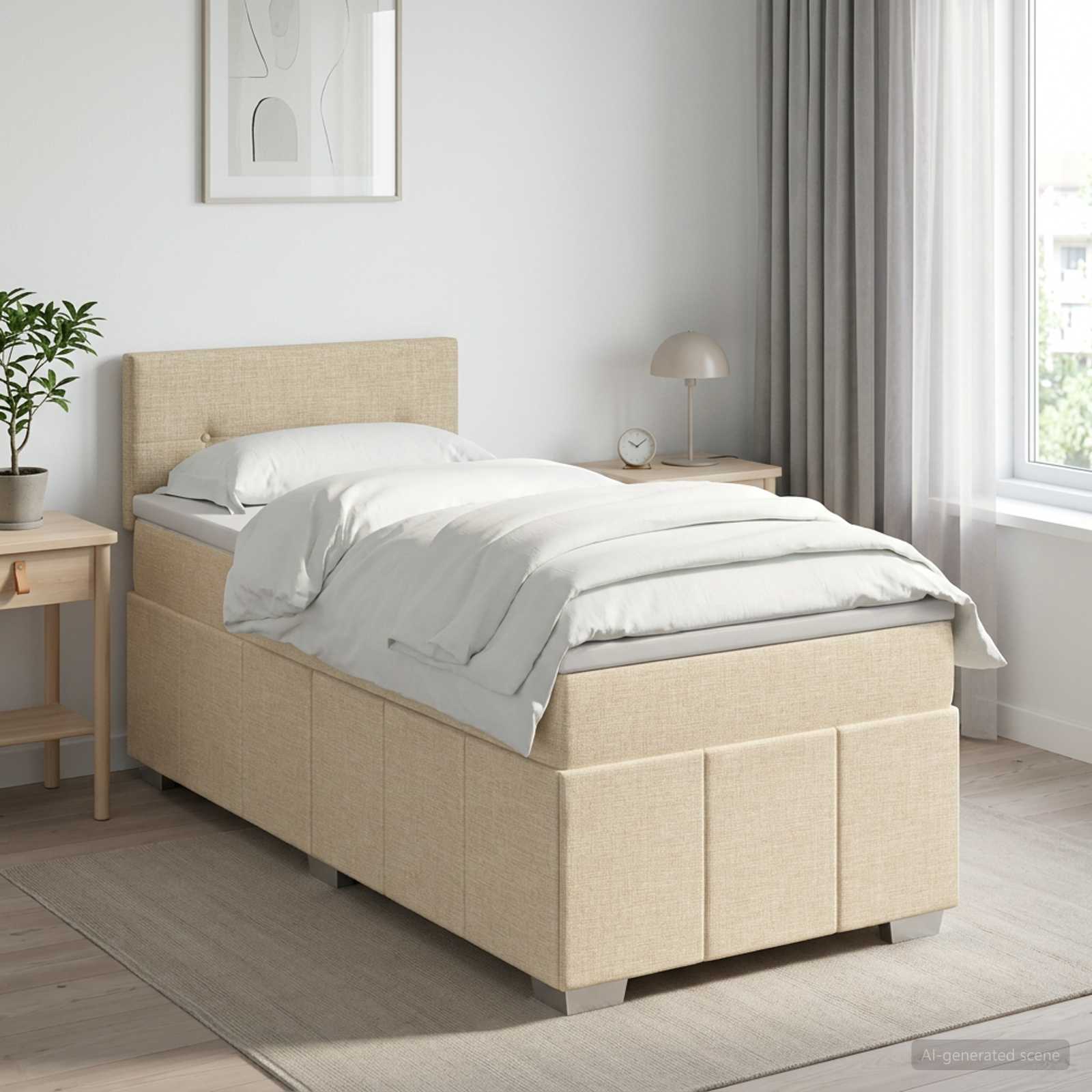 Κρεβάτι box spring με στρώμα Κρεμ 90 x 200 cm Ύφασμα - Pakobazaar