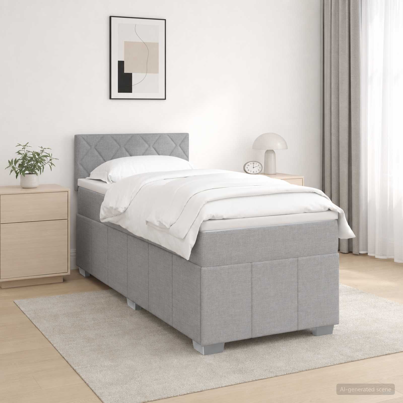 Κρεβάτι box spring με στρώμα Ανοιχτό γκρι 100 x 200 cm Ύφασμα - Pakobazaar