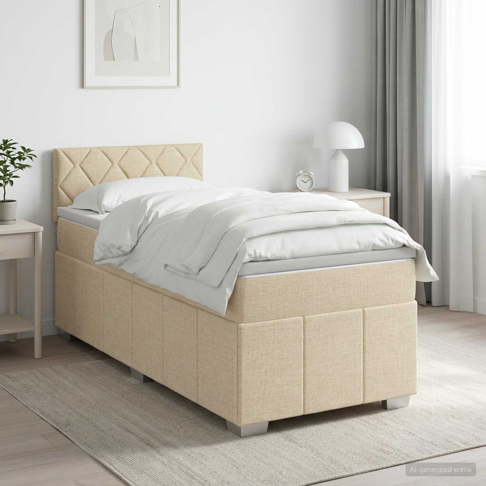 Κρεβάτι box spring με στρώμα Κρεμ 100 x 200 cm Ύφασμα