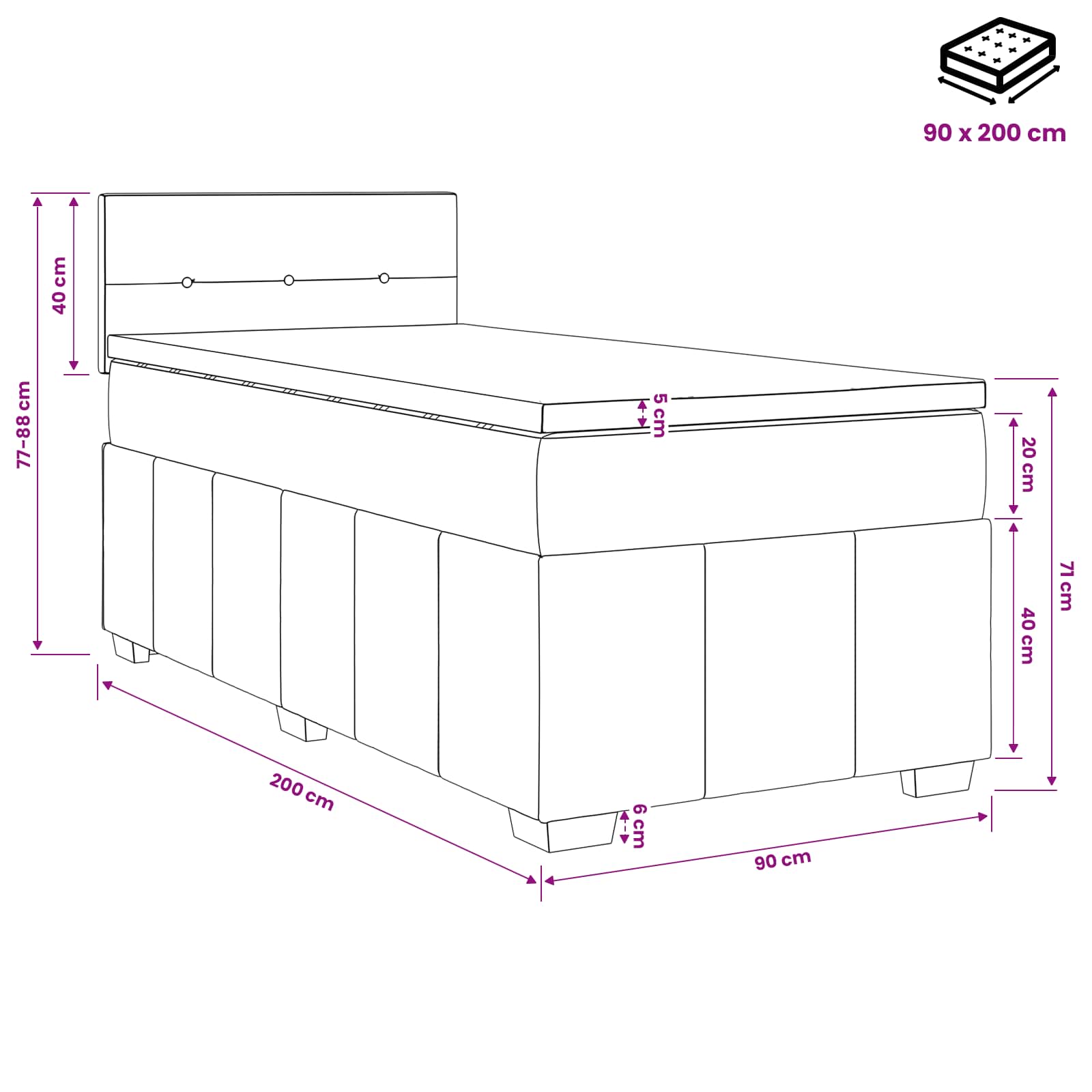 Κρεβάτι box spring με στρώμα Κρεμ 90 x 200 cm Ύφασμα - Pakobazaar