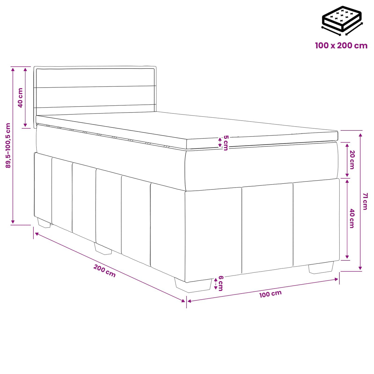 Κρεβάτι box spring με στρώμα Taupe 100 x 200 cm Ύφασμα