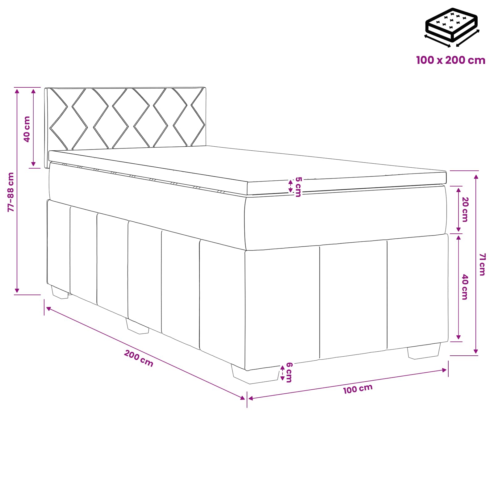 Κρεβάτι box spring με στρώμα Ανοιχτό γκρι 100 x 200 cm Ύφασμα - Pakobazaar