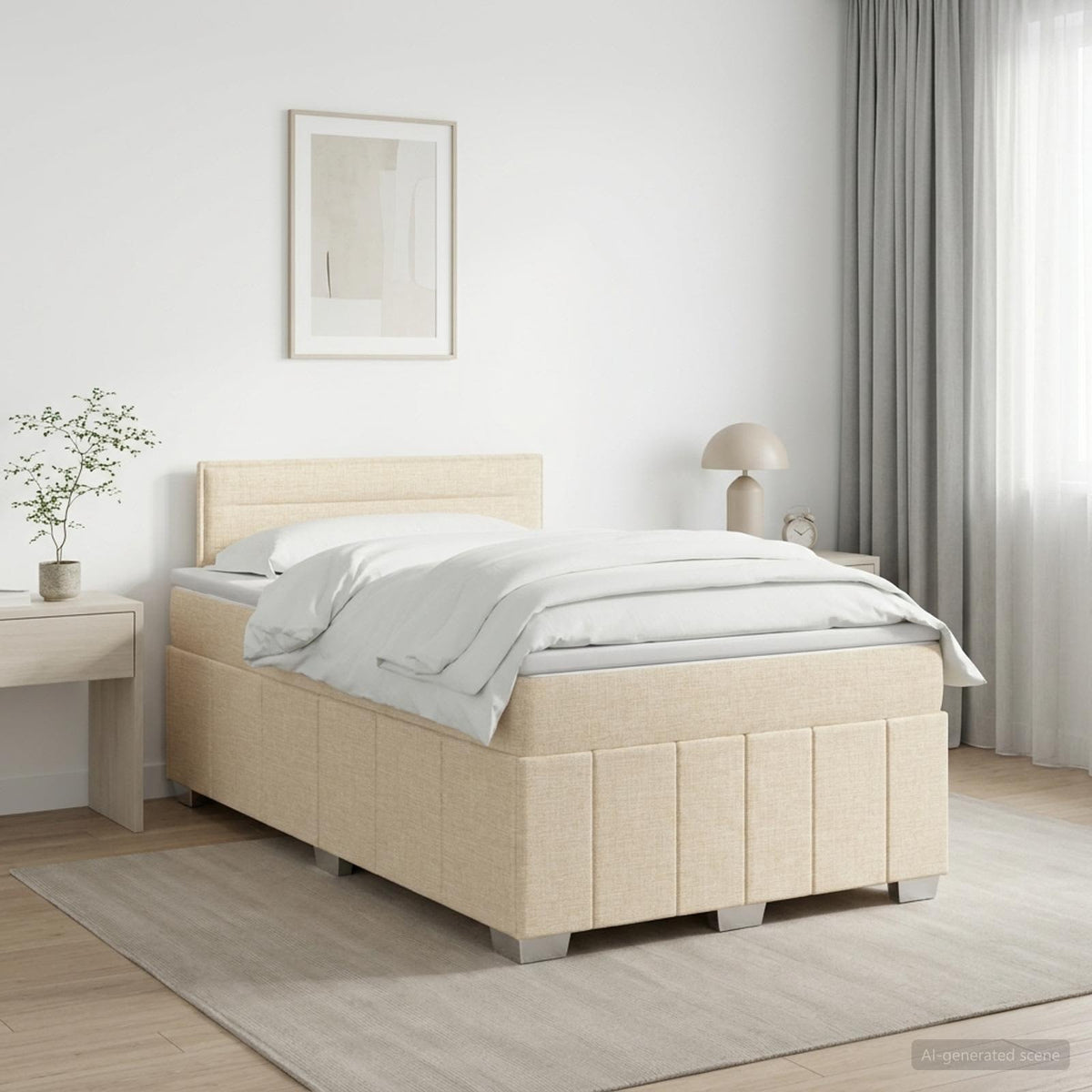 Κρεβάτι box spring με στρώμα Κρεμ 120 x 190 cm Ύφασμα - Pakobazaar