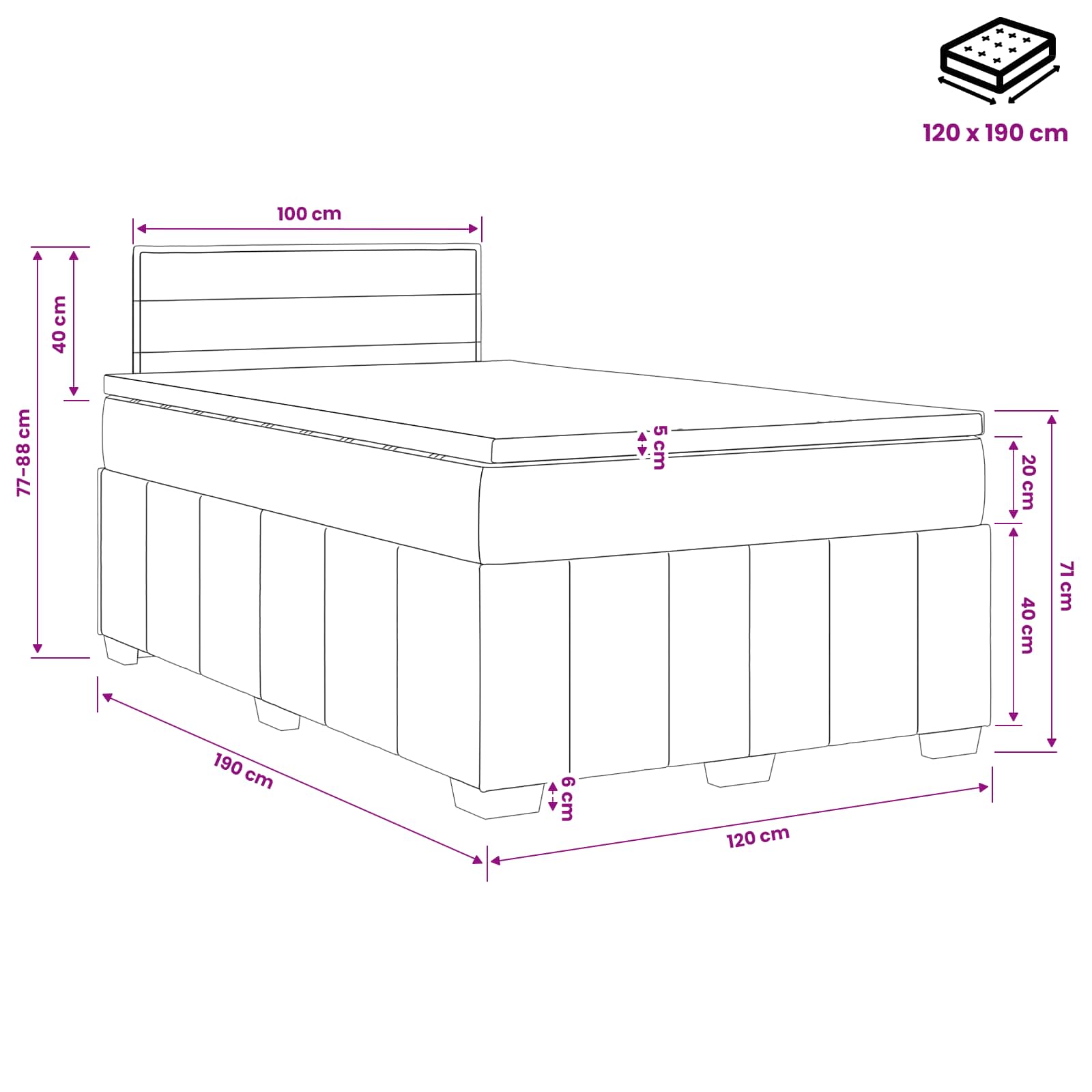 Κρεβάτι box spring με στρώμα Κρεμ 120 x 190 cm Ύφασμα - Pakobazaar