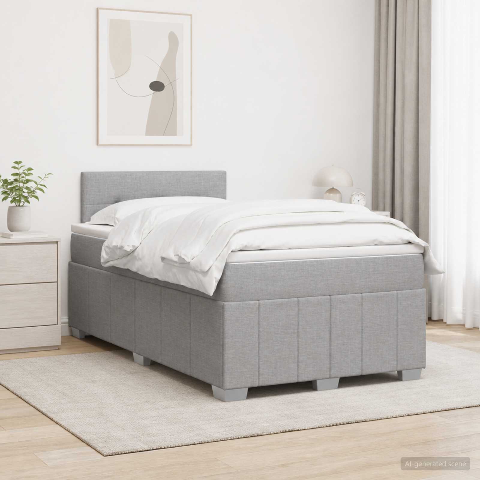 Κρεβάτι box spring με στρώμα Ανοιχτό γκρι 120 x 190 cm Ύφασμα - Pakobazaar