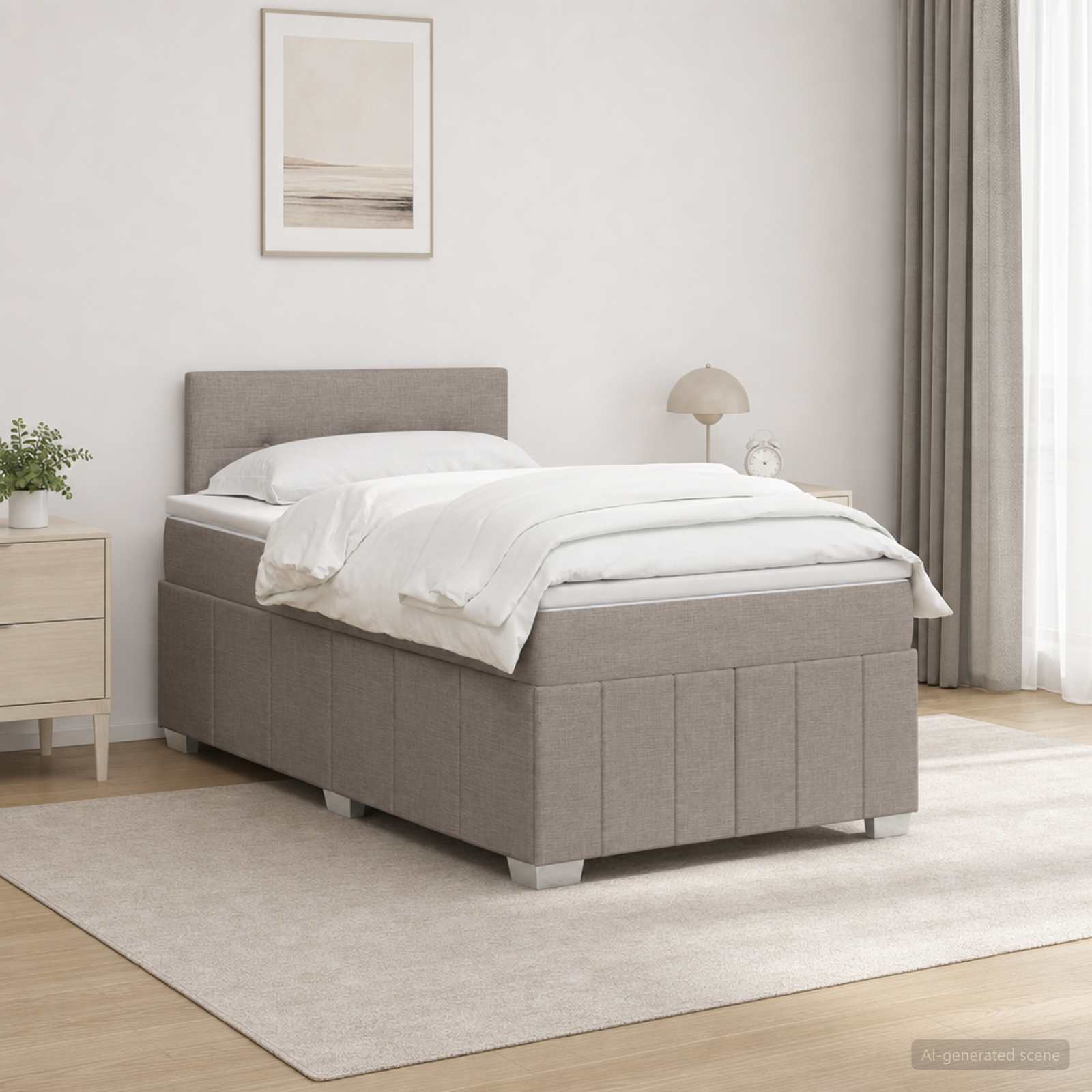 Κρεβάτι box spring με στρώμα Taupe 120 x 190 cm Ύφασμα - Pakobazaar