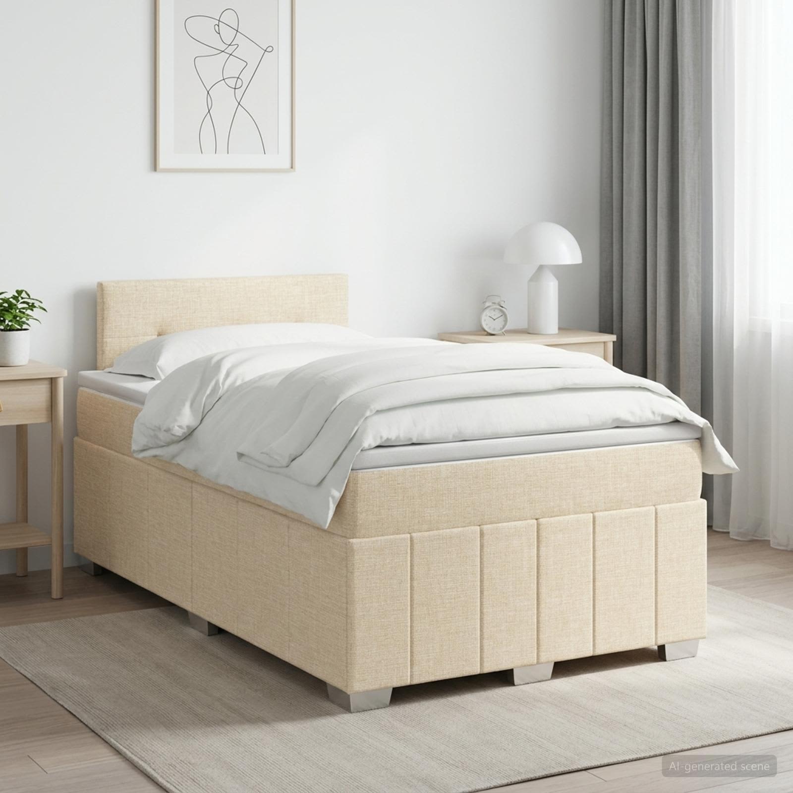 Κρεβάτι box spring με στρώμα Κρεμ 120 x 190 cm Ύφασμα