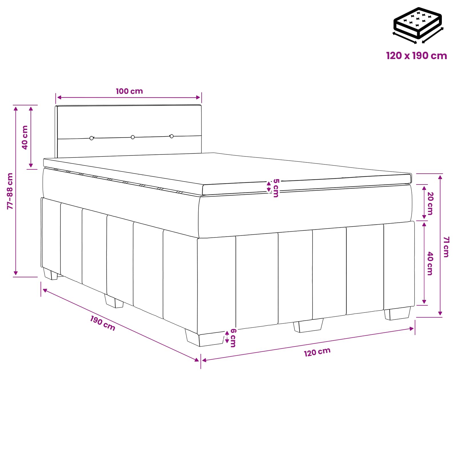 Κρεβάτι box spring με στρώμα Κρεμ 120 x 190 cm Ύφασμα
