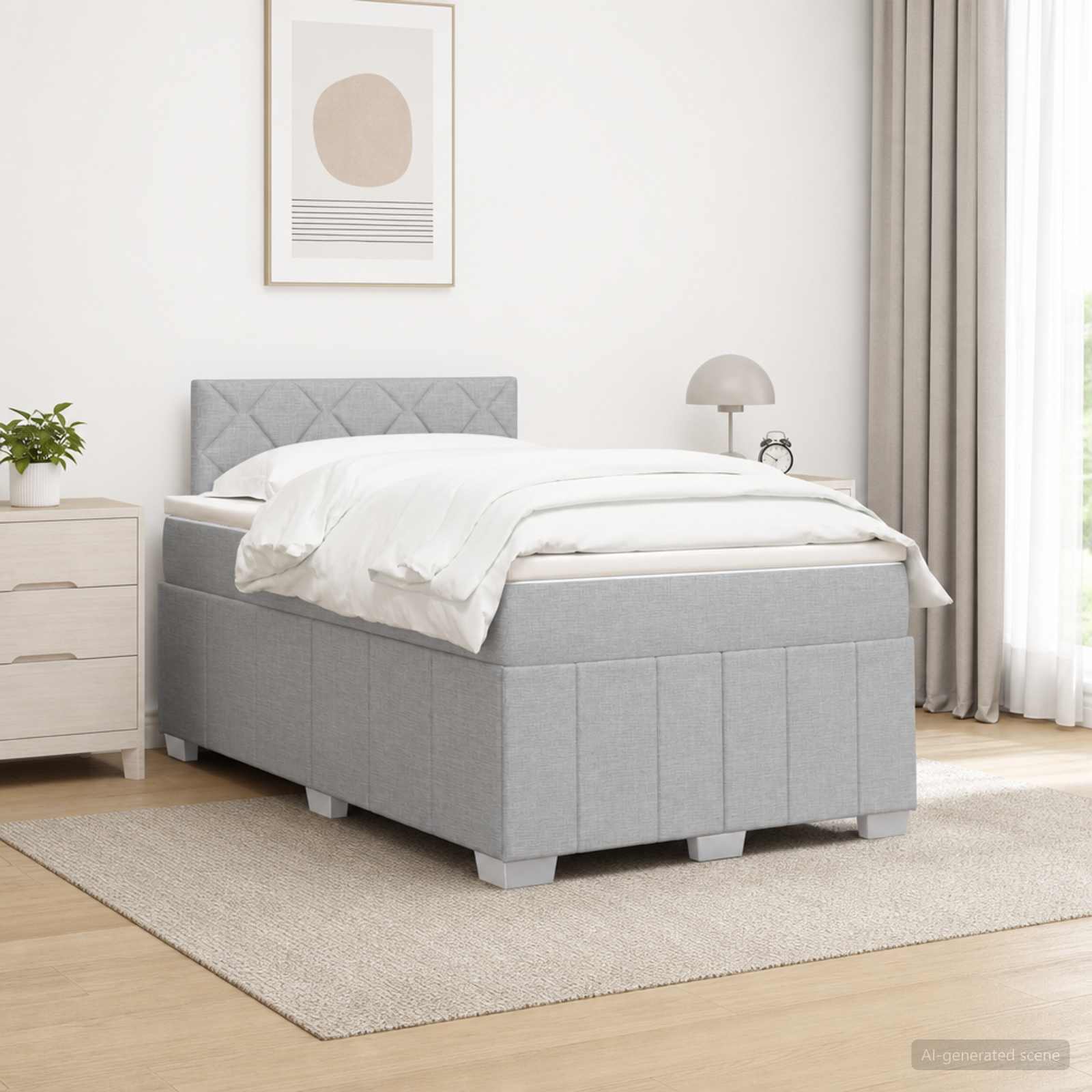 Κρεβάτι box spring με στρώμα Ανοιχτό γκρι 120 x 190 cm Ύφασμα