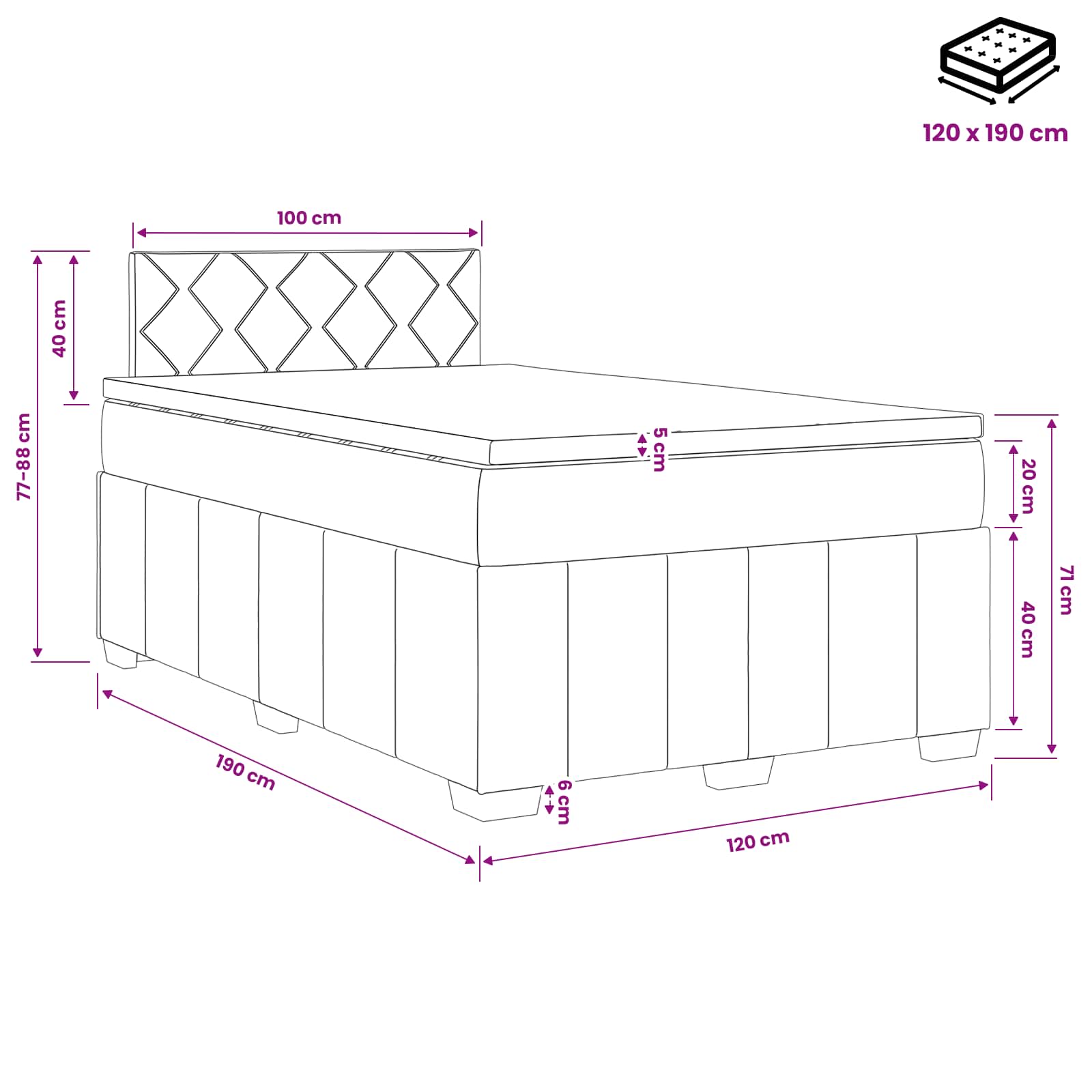 Κρεβάτι box spring με στρώμα Ανοιχτό γκρι 120 x 190 cm Ύφασμα
