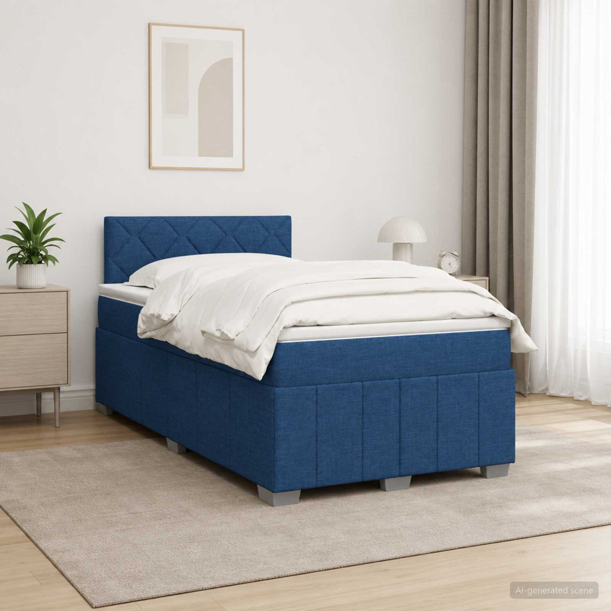 Κρεβάτι box spring με στρώμα Μπλε 120 x 190 cm Ύφασμα - Pakobazaar