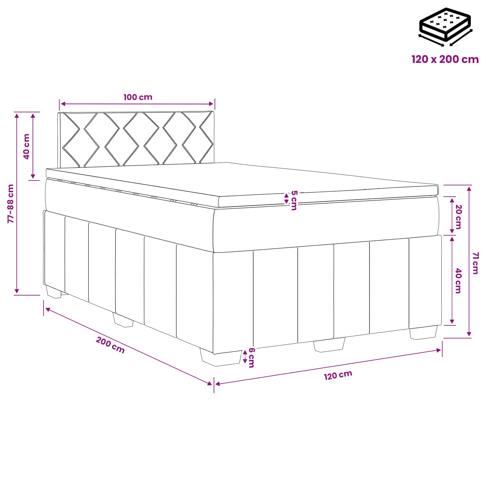 Κρεβάτι box spring με στρώμα Ανοιχτό γκρι 120 x 200 cm Ύφασμα