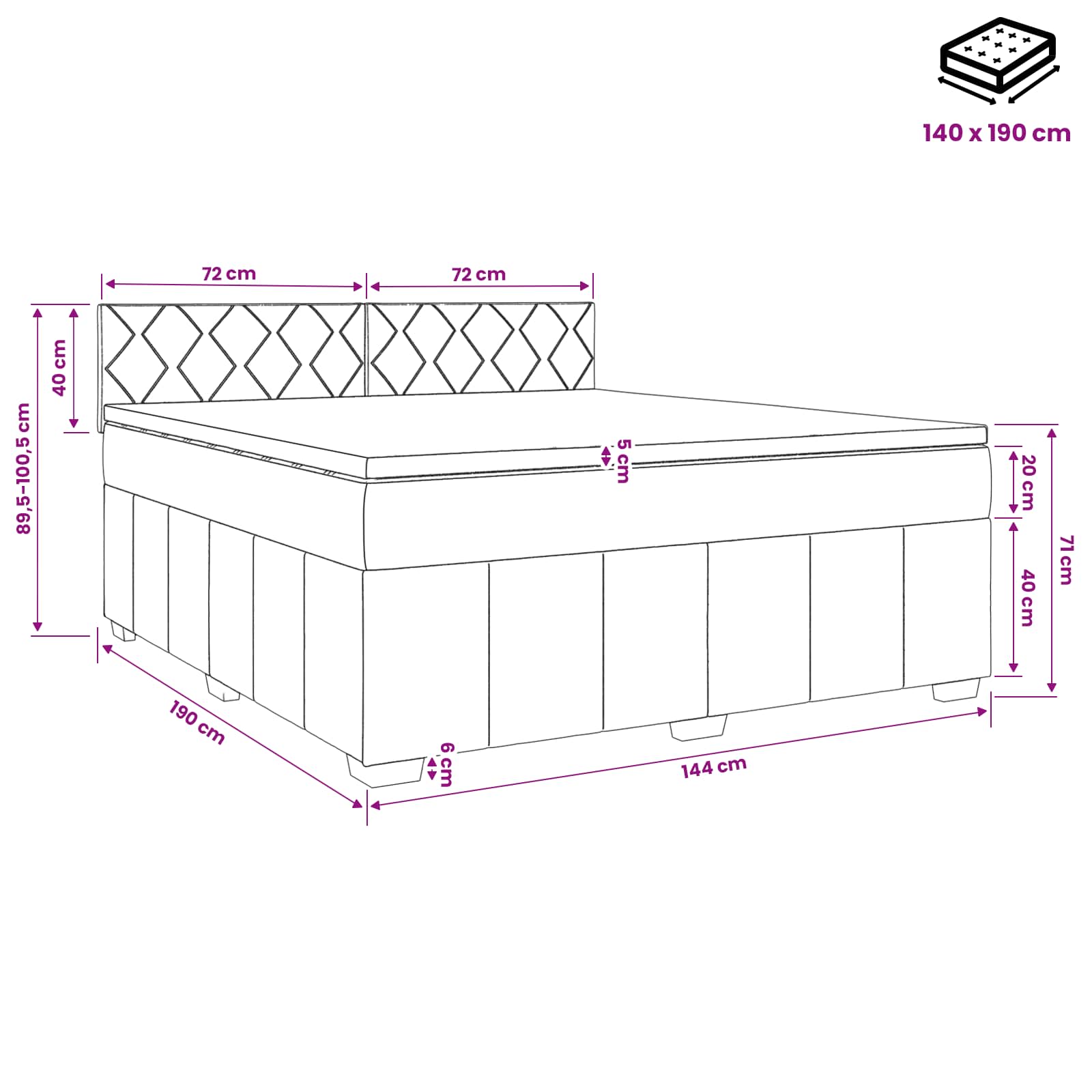 Κρεβάτι box spring με στρώμα Ανοιχτό γκρι 140 x 190 cm Ύφασμα - Pakobazaar