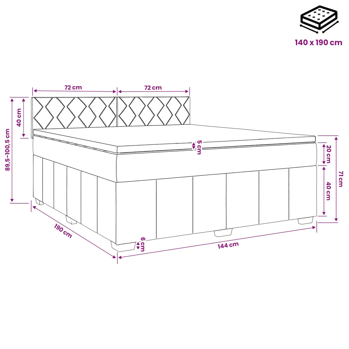Κρεβάτι box spring με στρώμα Κρεμ 140 x 190 cm Ύφασμα