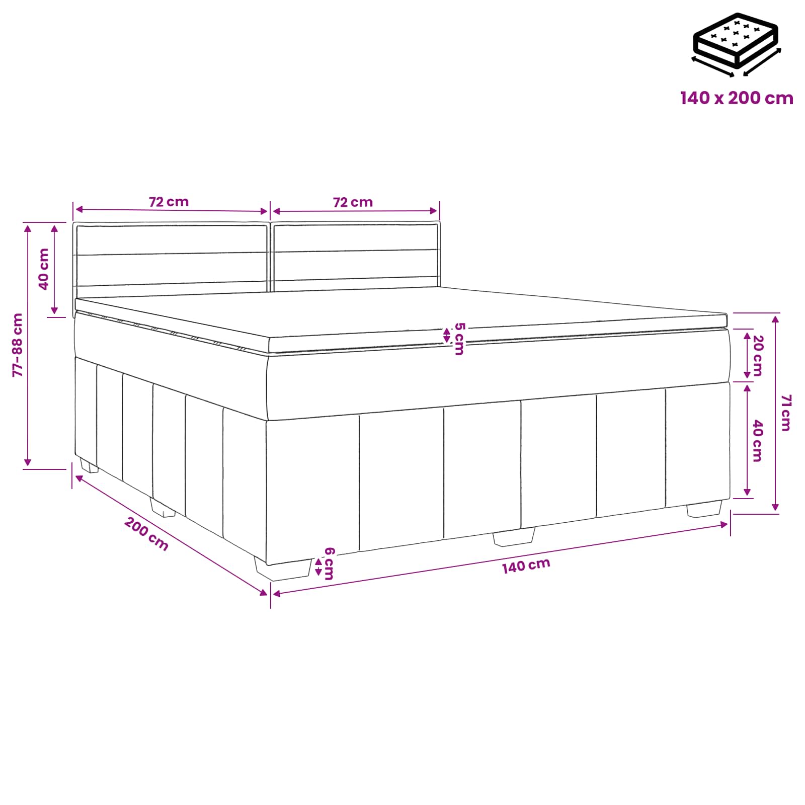Κρεβάτι box spring με στρώμα Σκούρο Καφέ 140 x 200 cm Ύφασμα