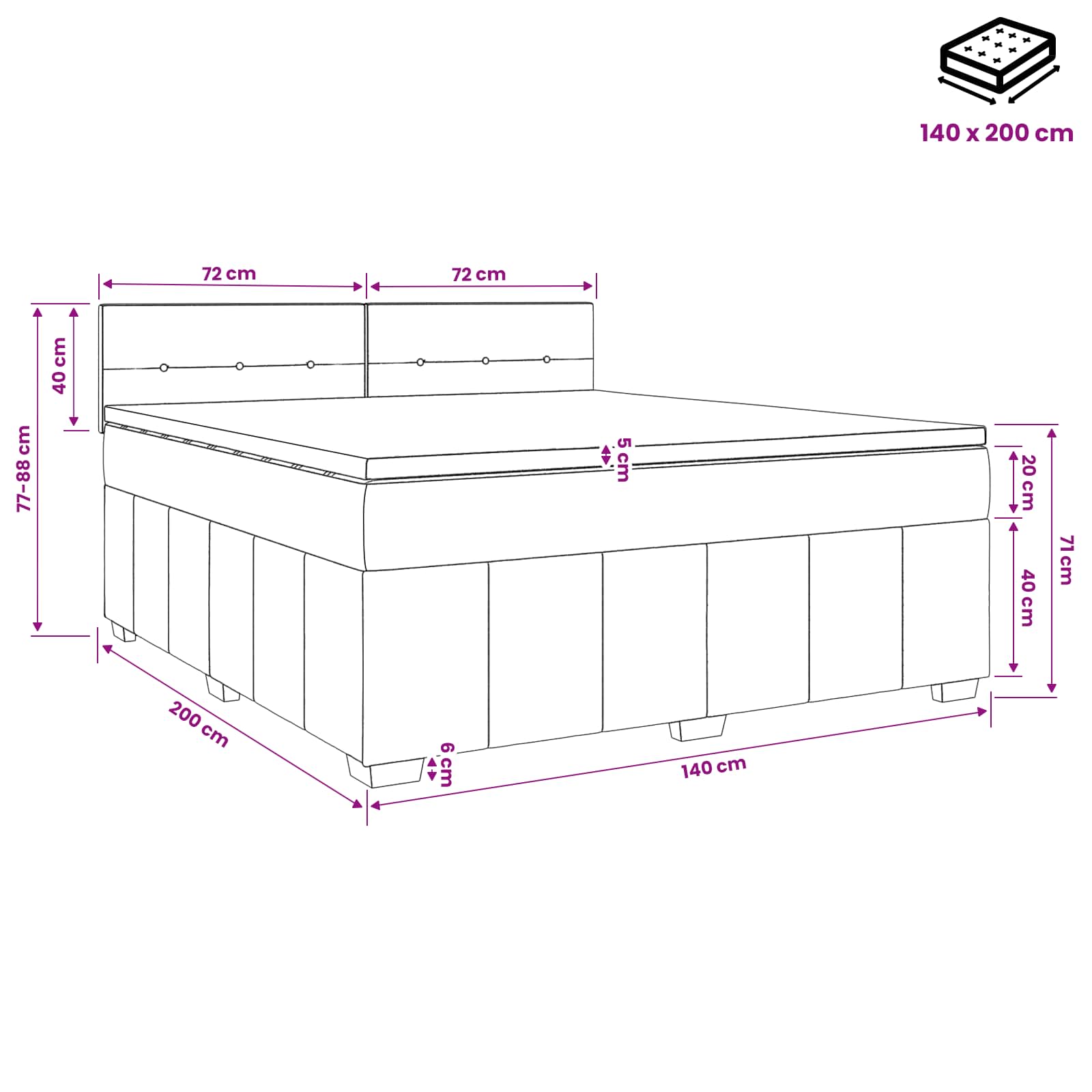 Κρεβάτι box spring με στρώμα Μπλε 140 x 200 cm Ύφασμα - Pakobazaar