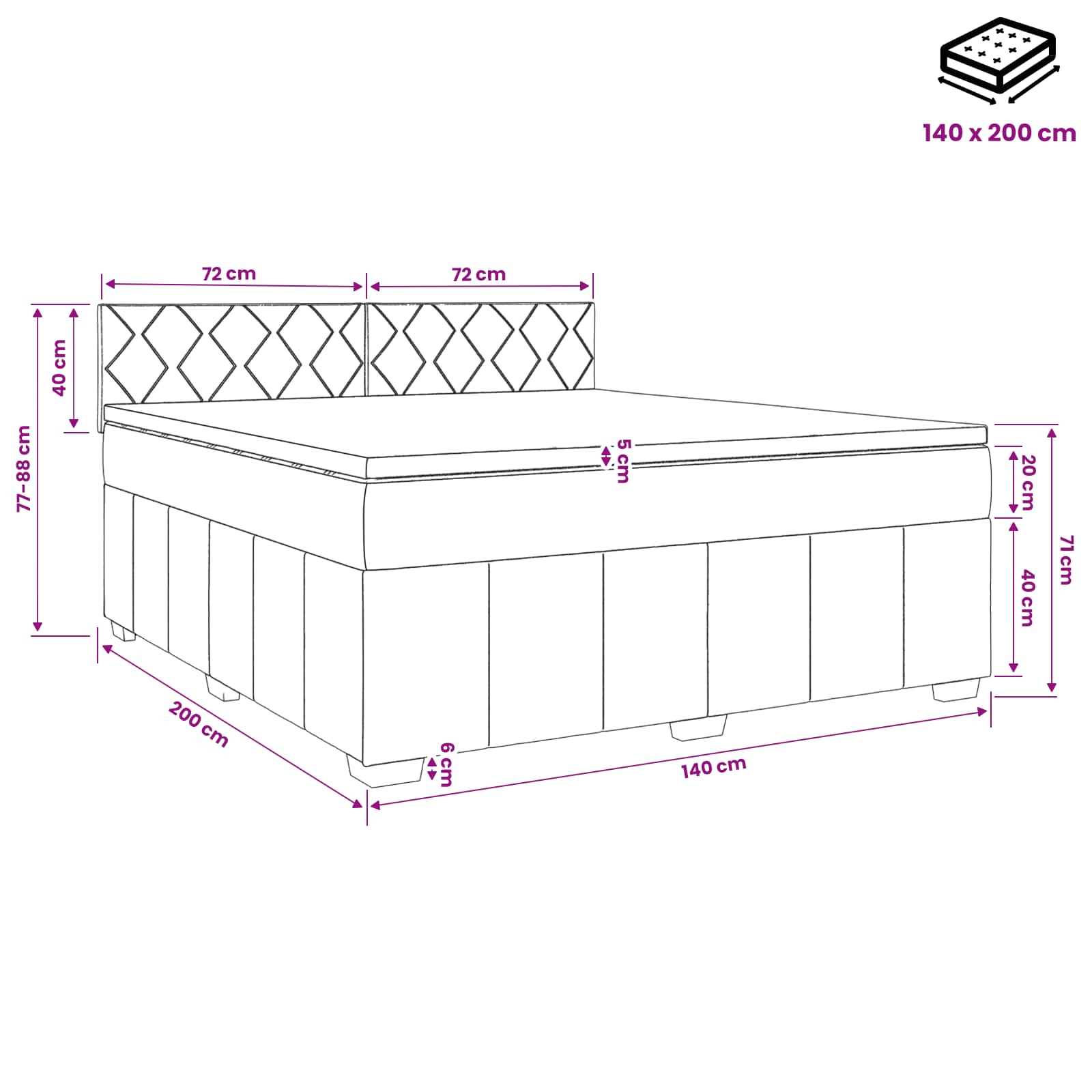 Κρεβάτι box spring με στρώμα Σκούρο Καφέ 140 x 200 cm Ύφασμα - Pakobazaar