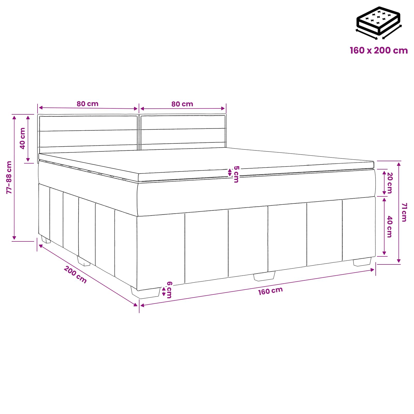 Κρεβάτι box spring με στρώμα Ανοιχτό γκρι 160 x 200 cm Ύφασμα - Pakobazaar